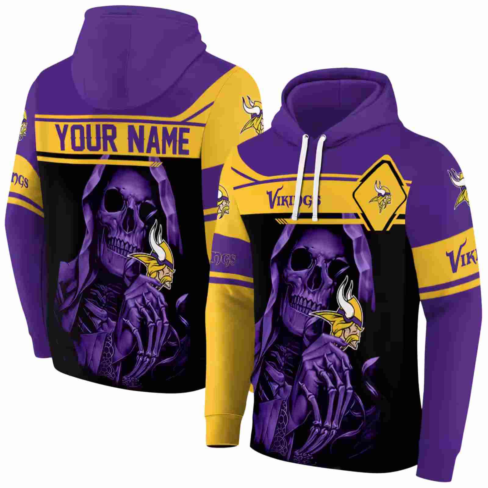 custom minnesota vikings grim reaper purple black hoodie fashion forward