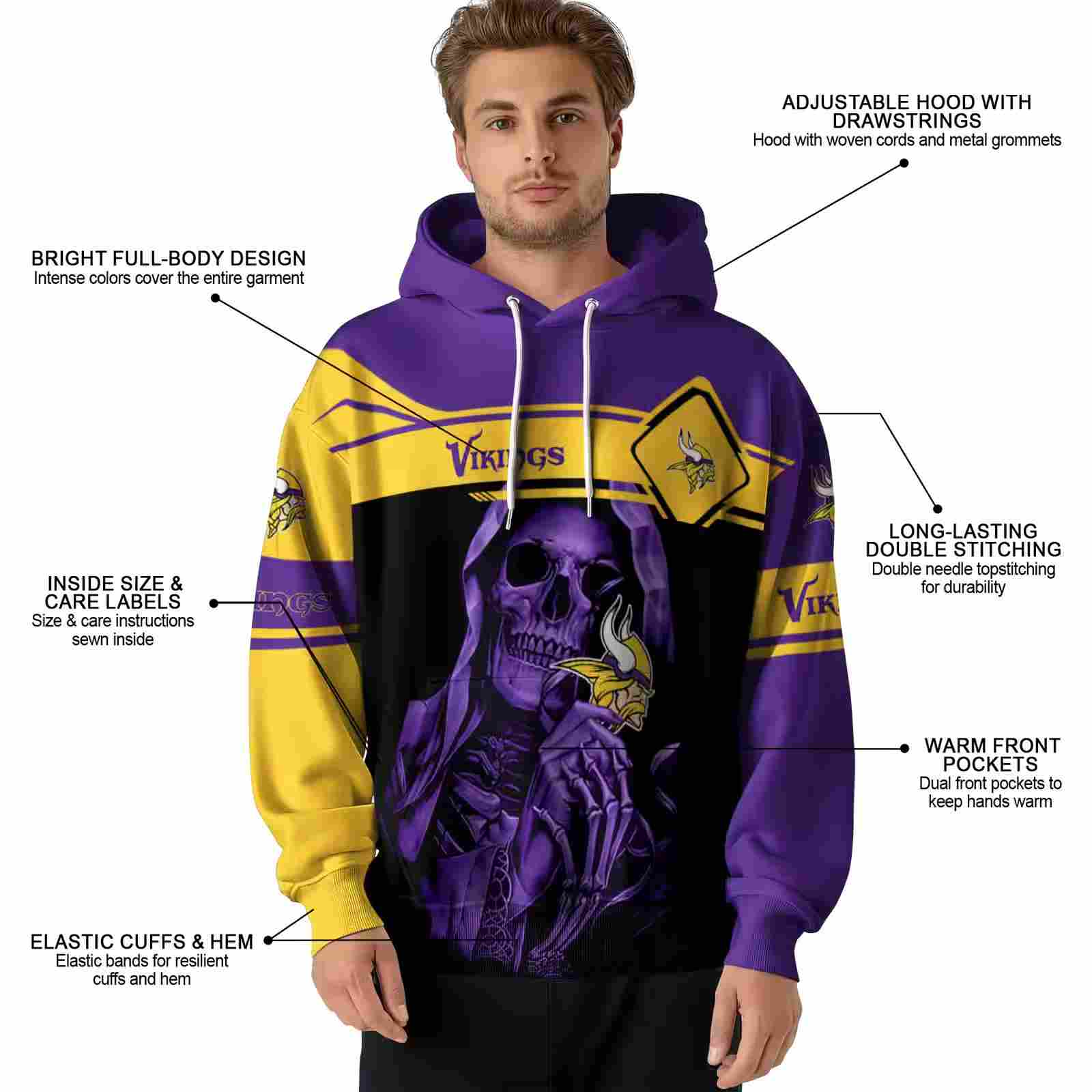 custom minnesota vikings grim reaper purple black hoodie latest model