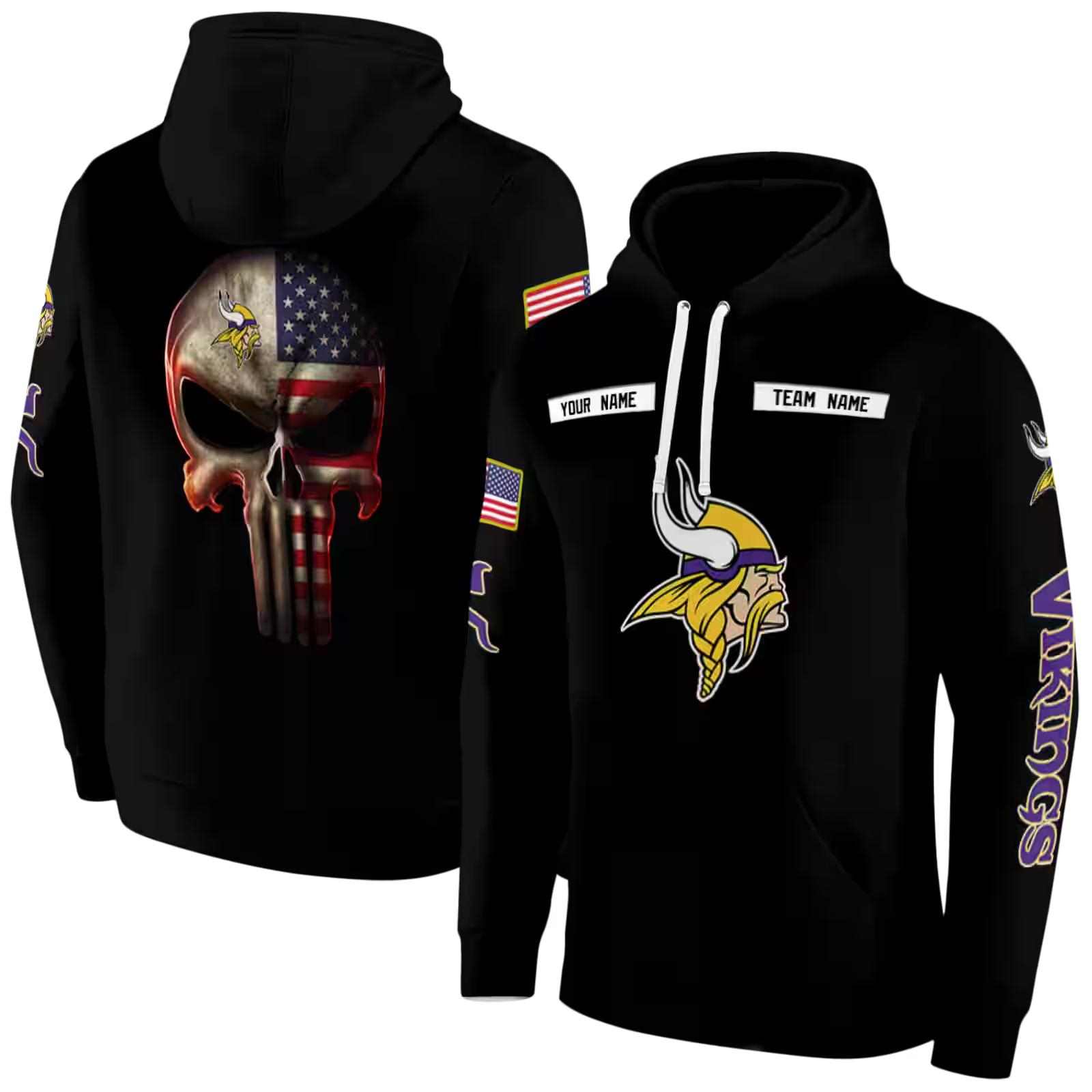 custom minnesota vikings punisher skull black hoodie fashion forward