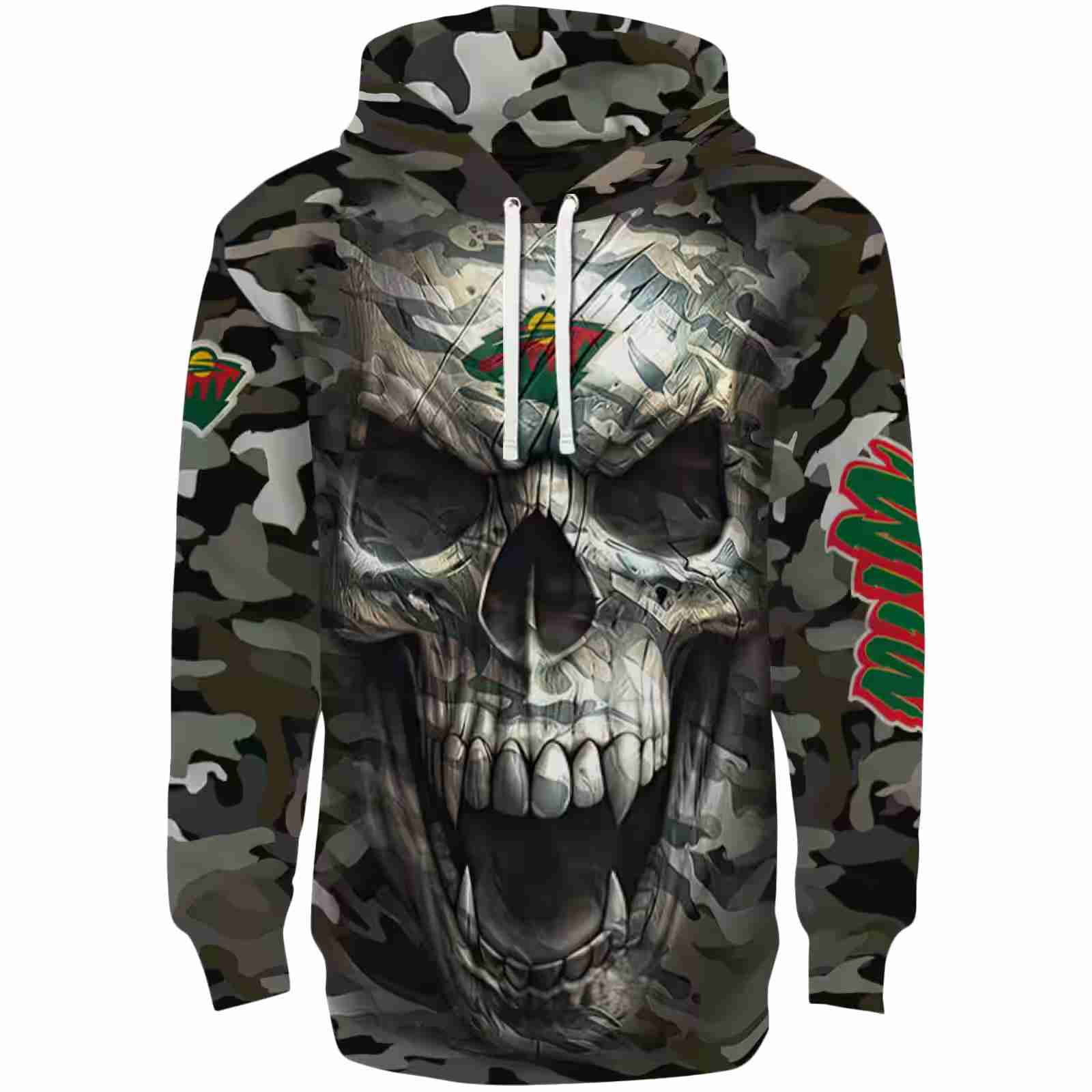 Custom Minnesota Wild Camo Skull Hoodie