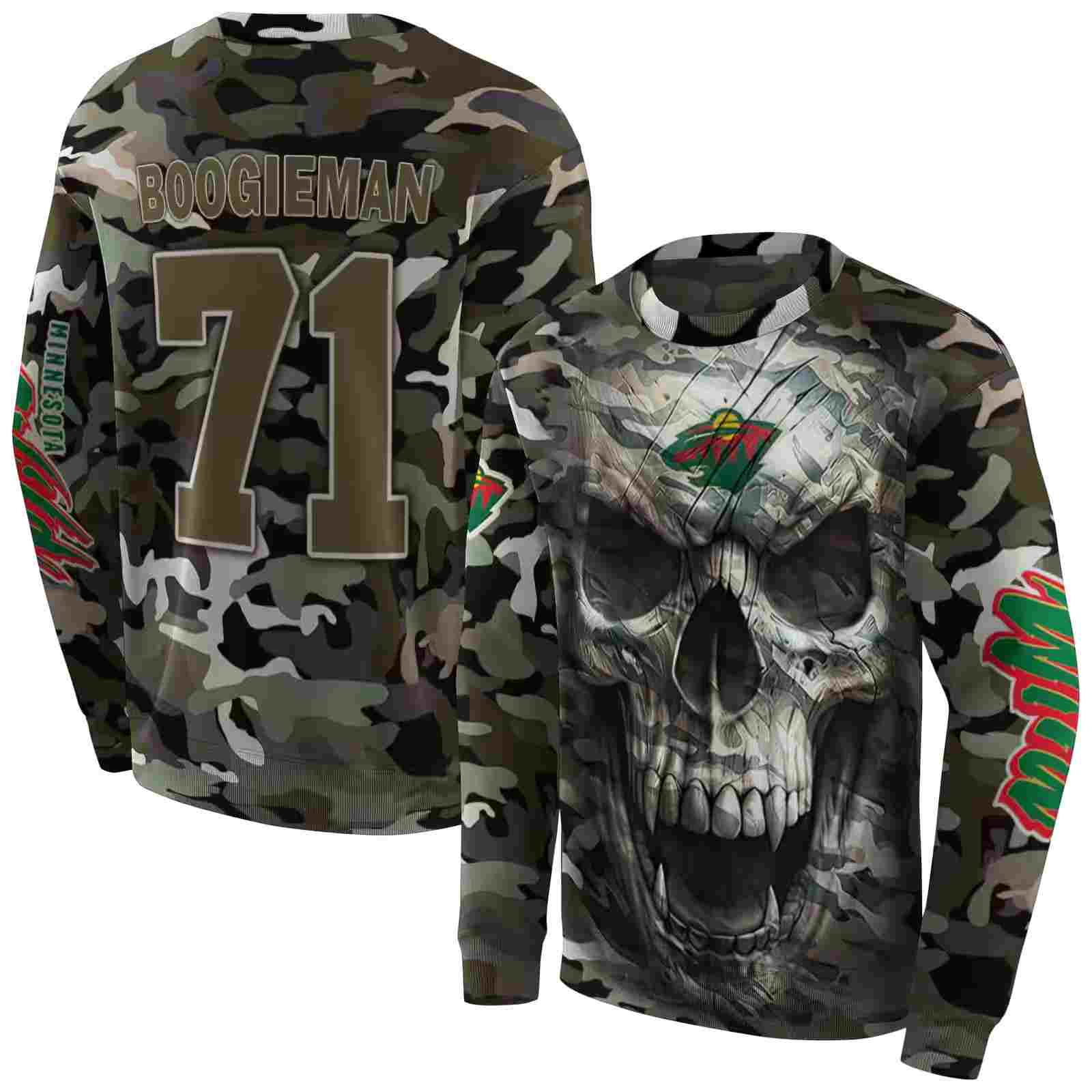 custom minnesota wild camo skull hoodie premium grade