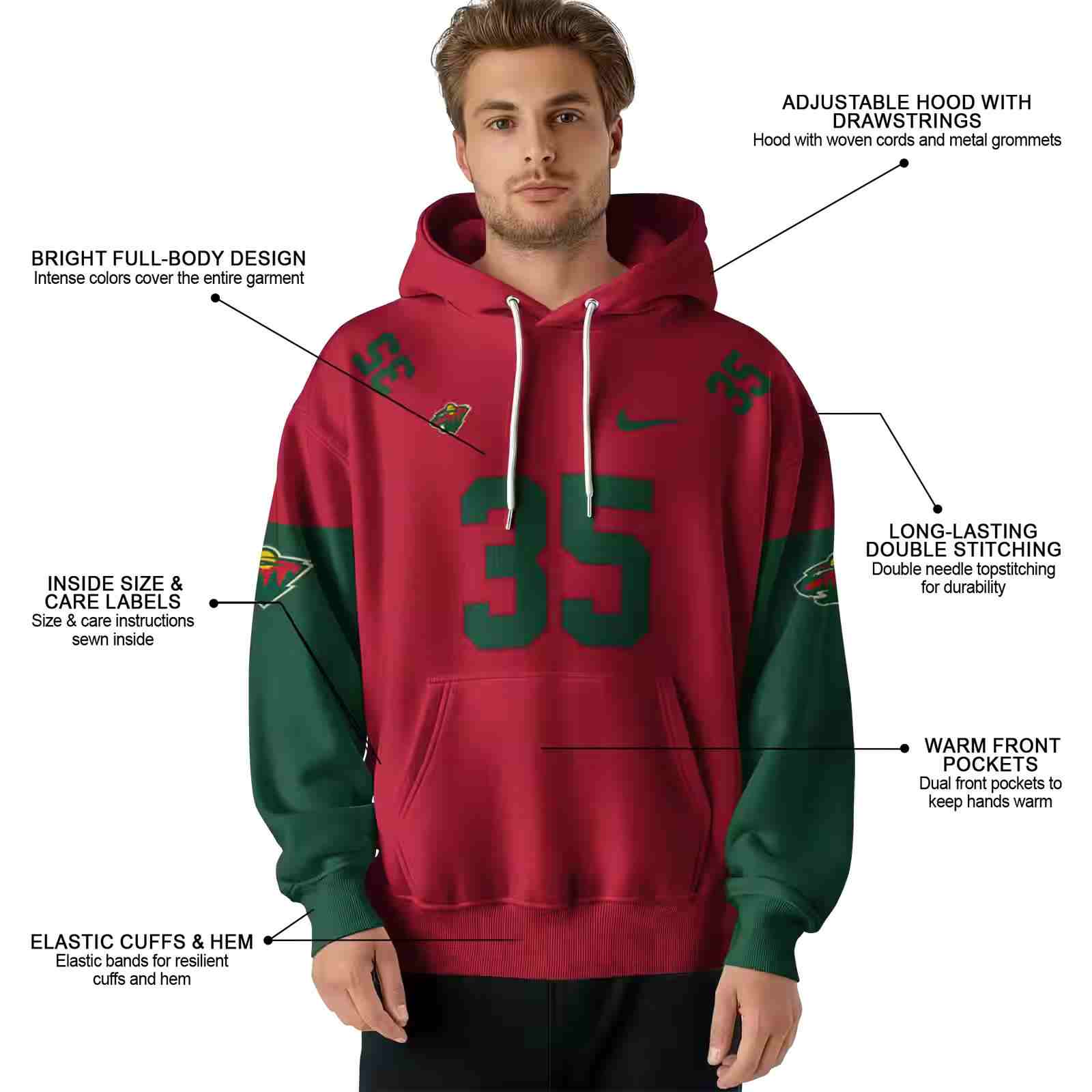 custom minnesota wild minimal design red hoodie latest model