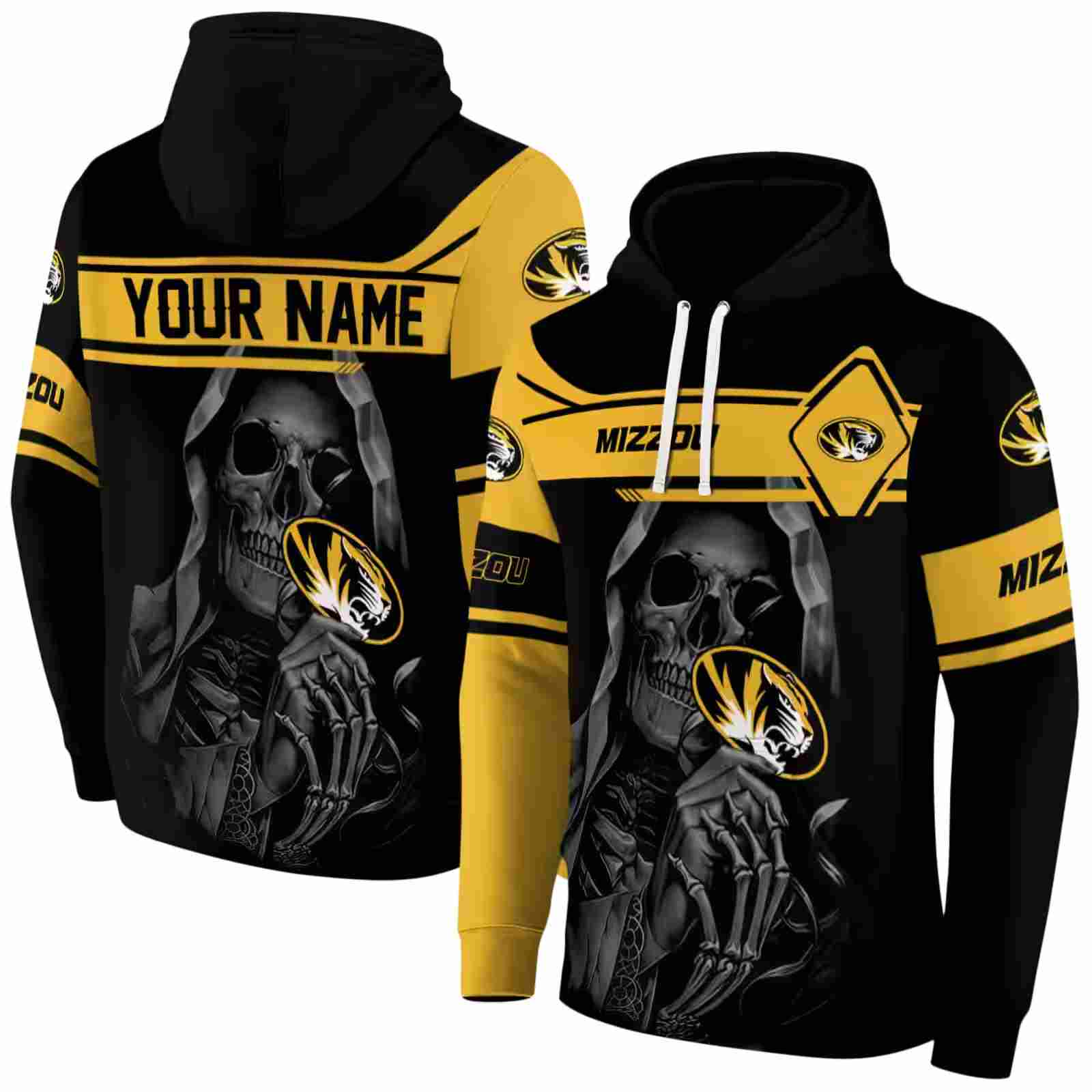 custom missouri tigers grim reaper black hoodie fashion forward