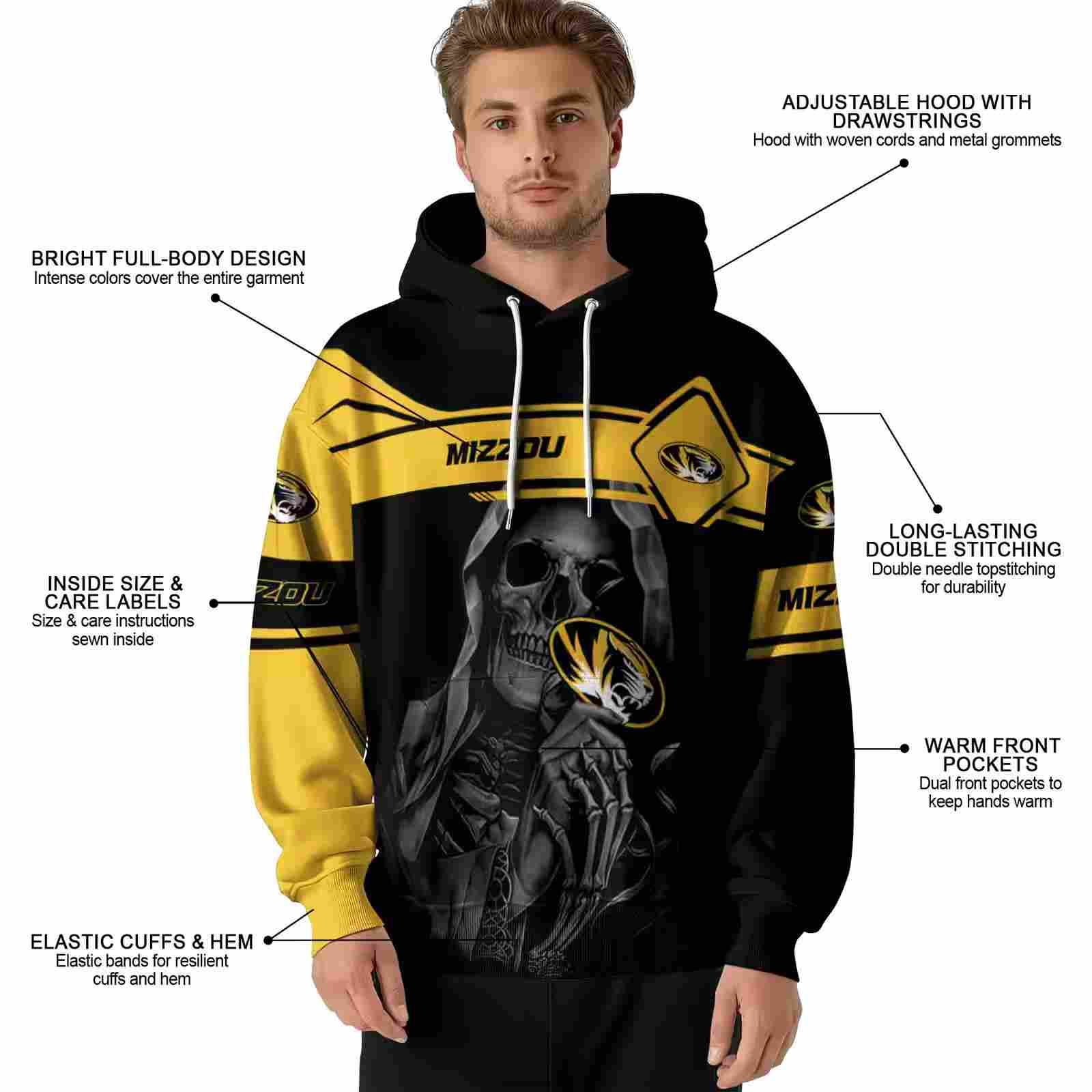 custom missouri tigers grim reaper black hoodie latest model