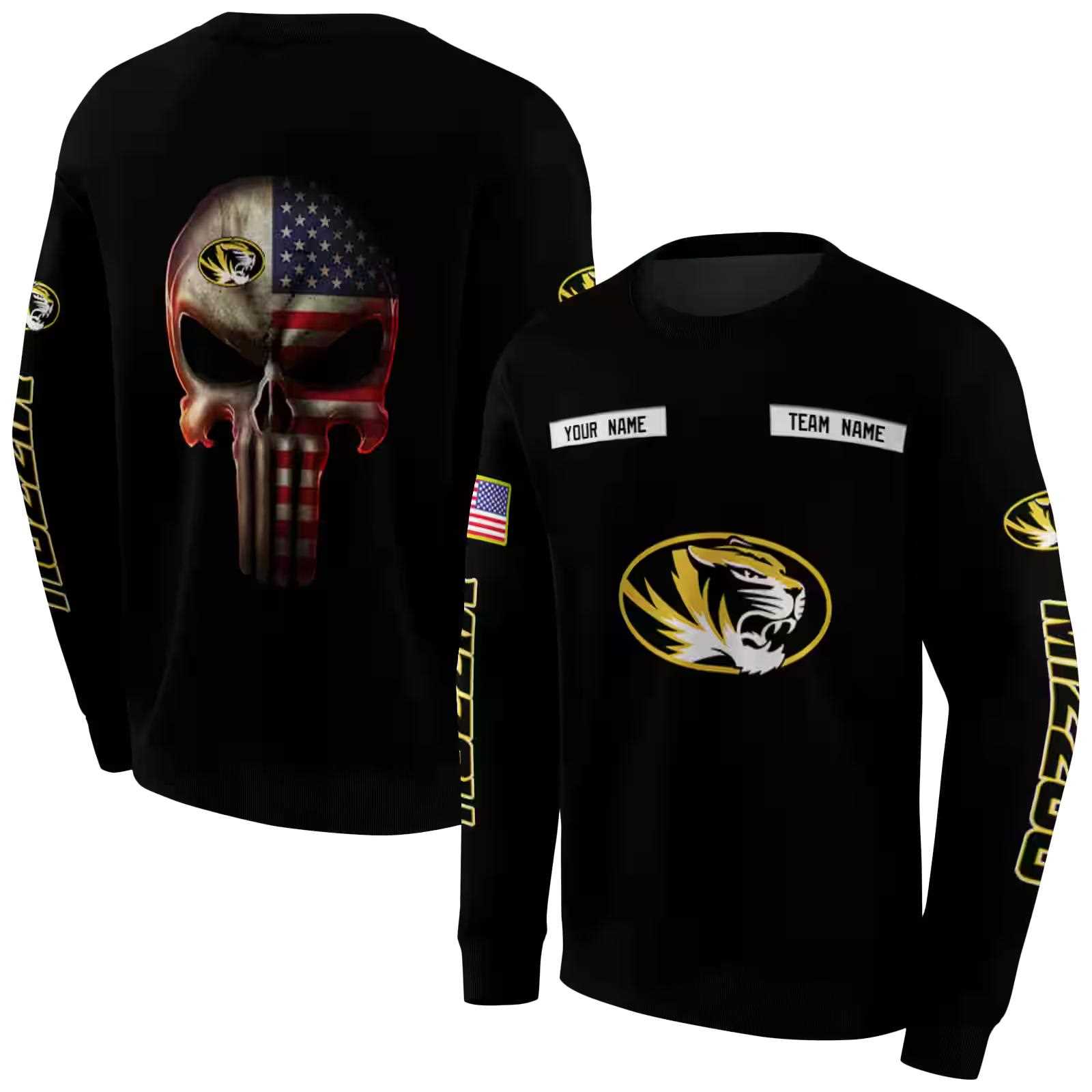 custom missouri tigers punisher skull black hoodie premium grade