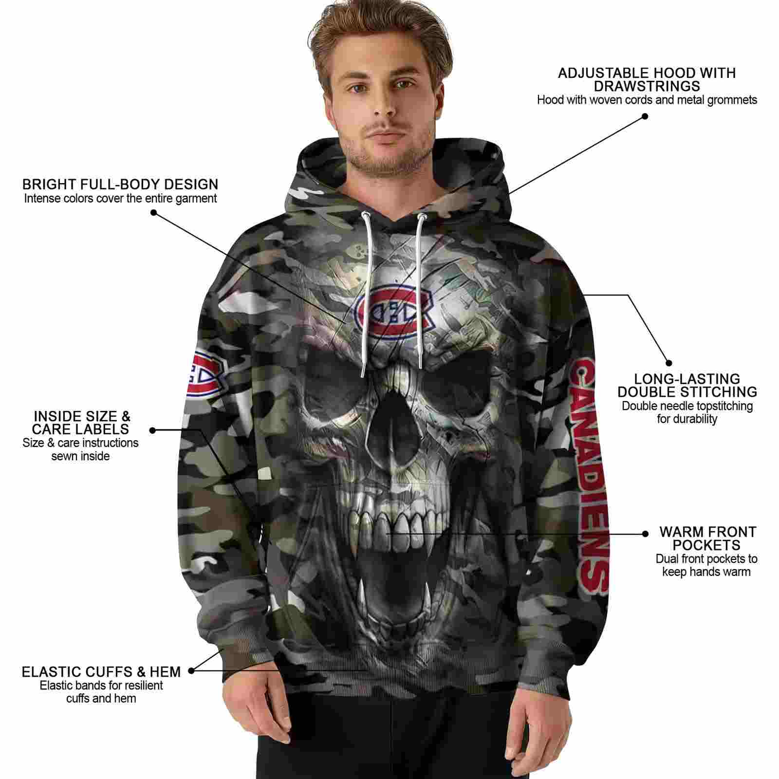 custom montreal canadiens camo skull hoodie latest model