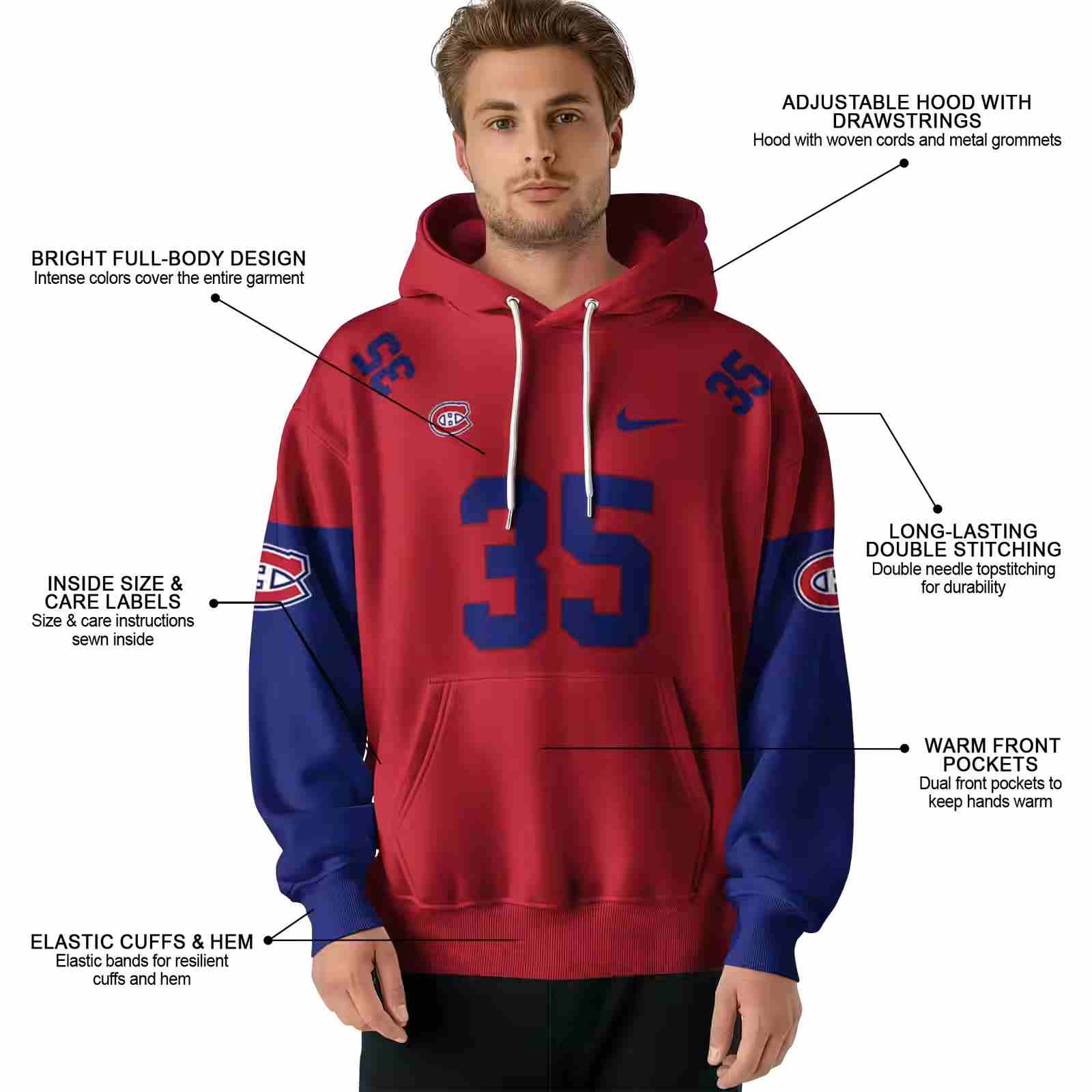 custom montreal canadiens minimal design red hoodie latest model