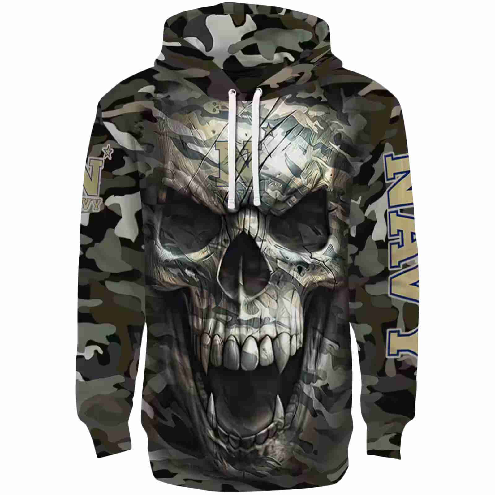 Custom Navy Midshipmen Camo Skull Hoodie