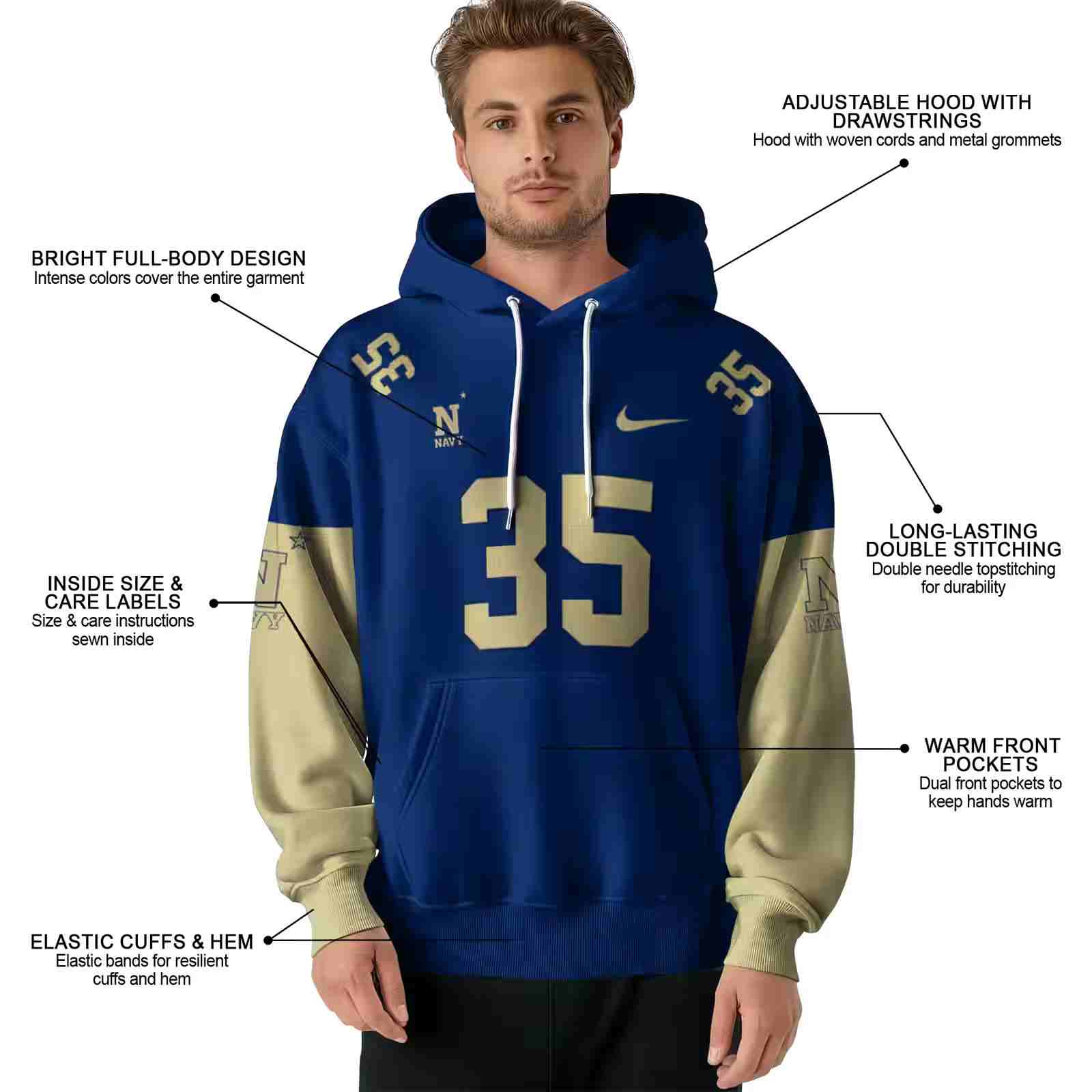 custom navy midshipmen minimal design blue hoodie latest model