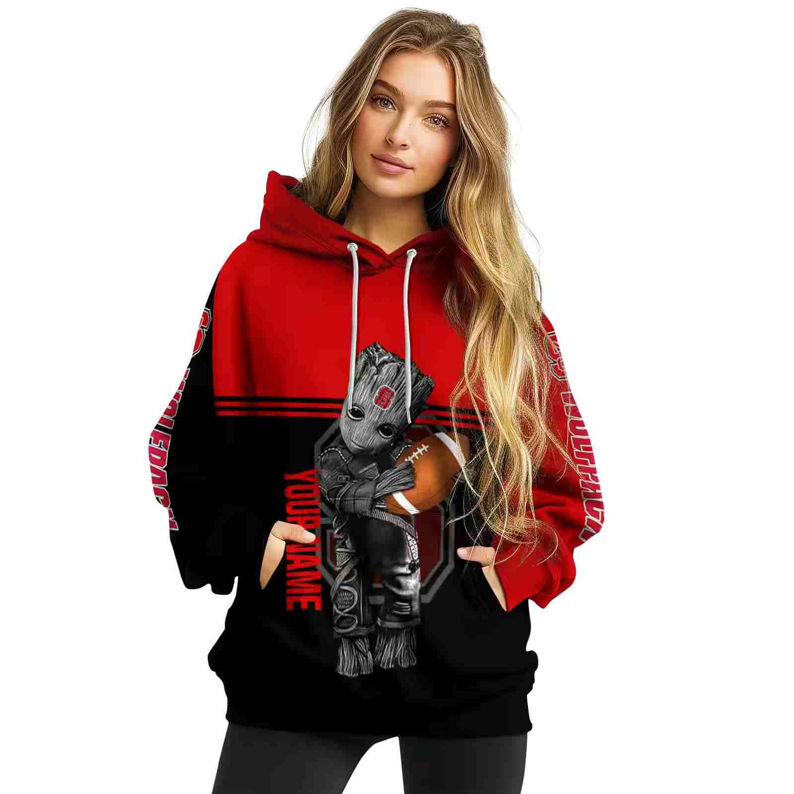 custom nc state wolfpack baby groot red black hoodie high quality