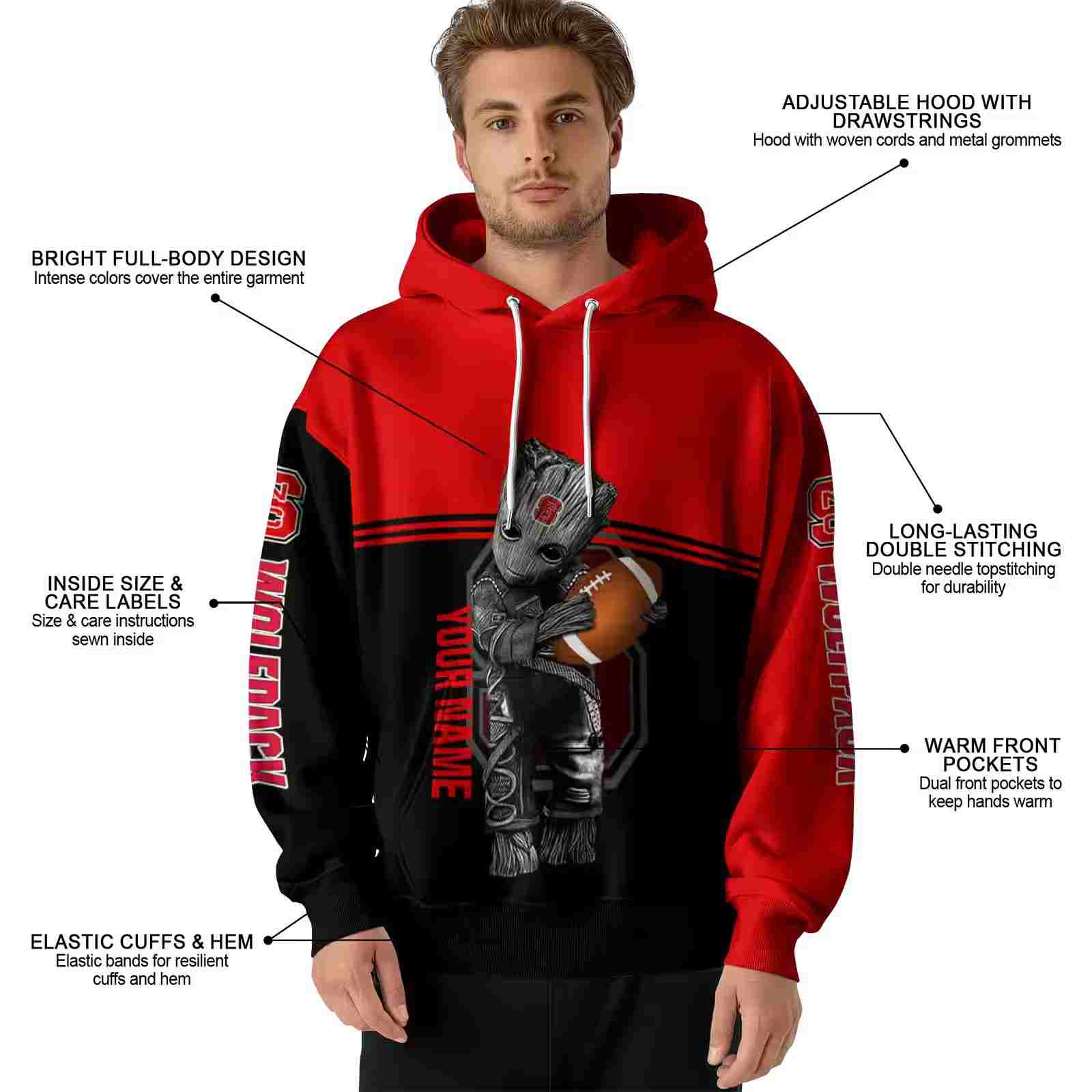 custom nc state wolfpack baby groot red black hoodie latest model