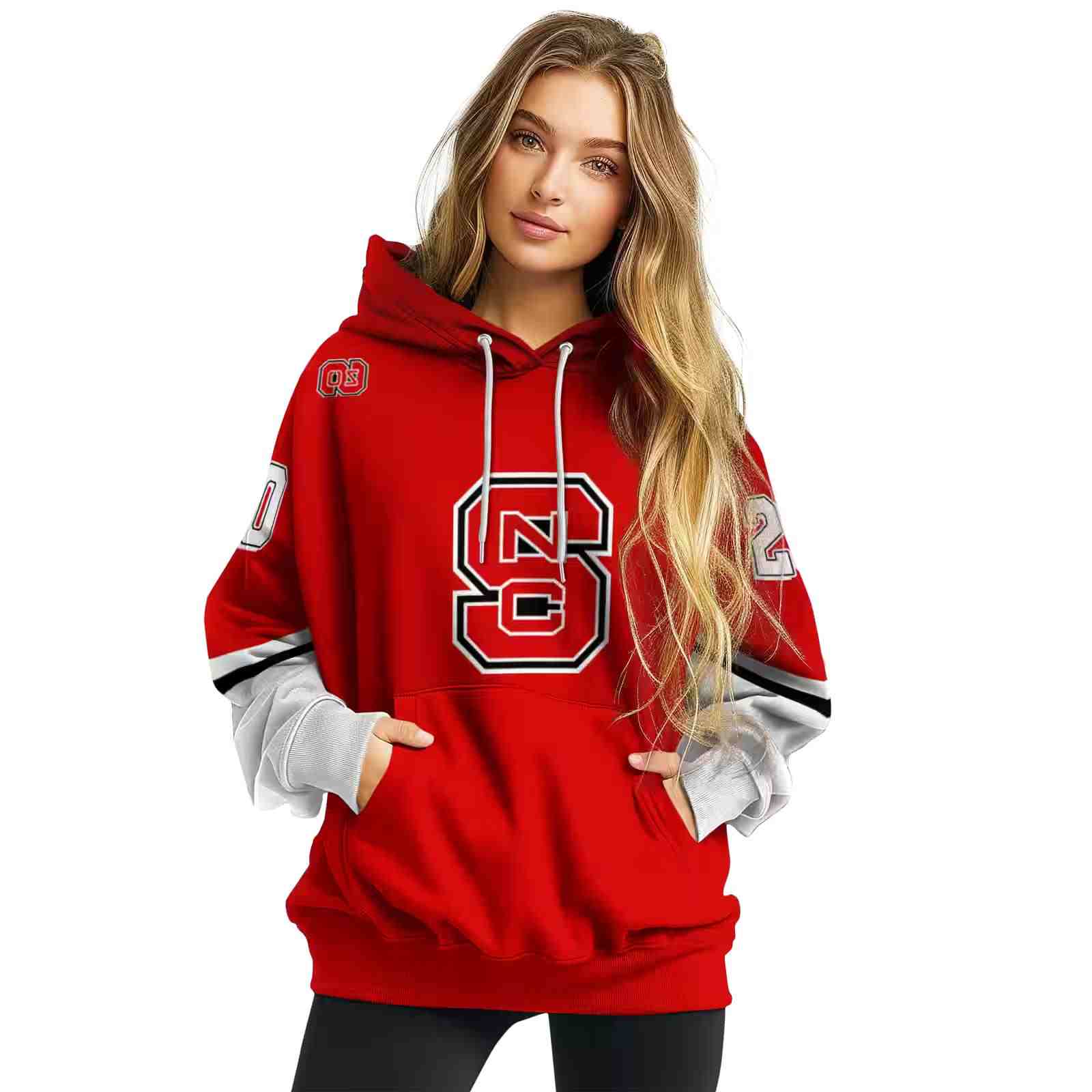 custom nc state wolfpack striped sleeves red hoodie high quality