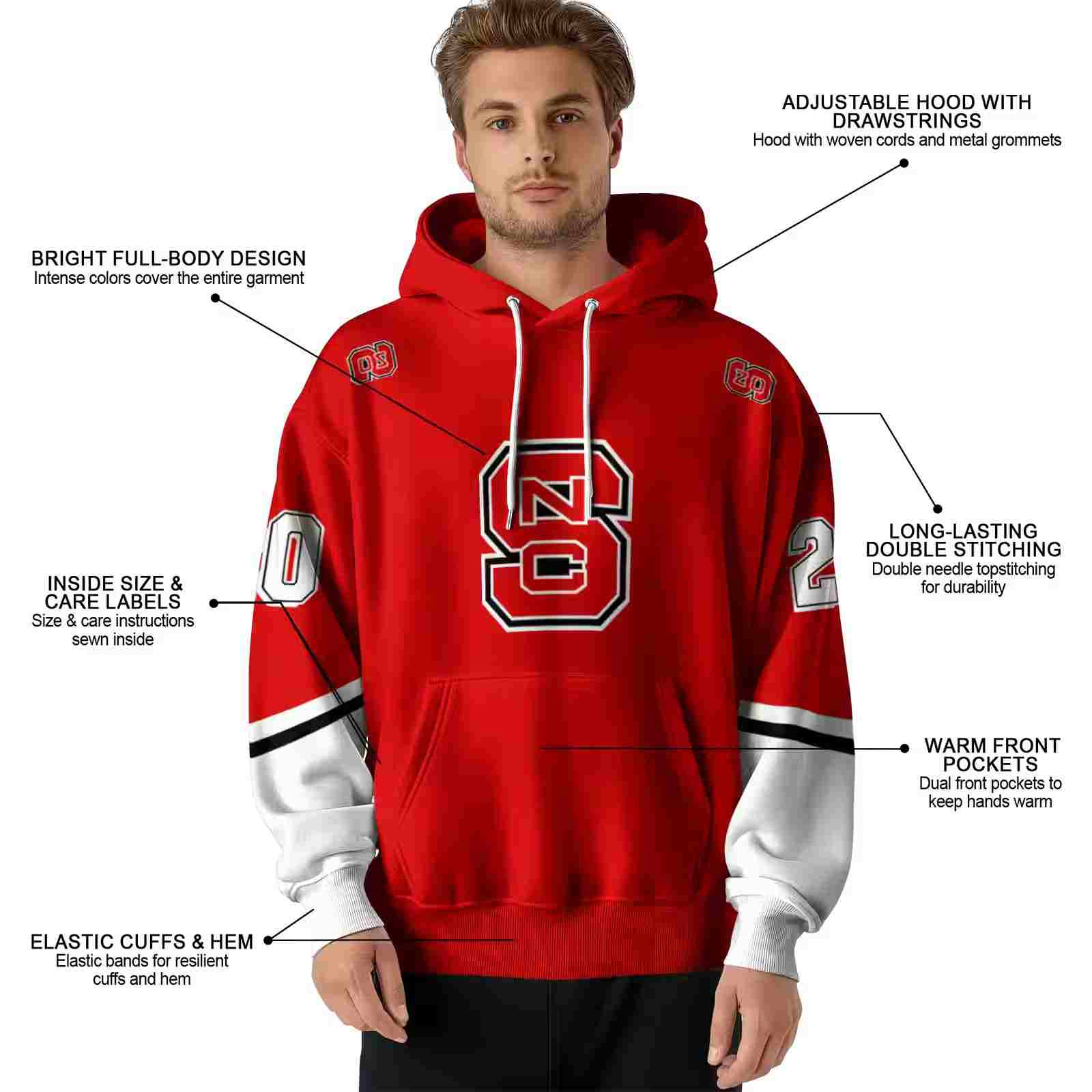 custom nc state wolfpack striped sleeves red hoodie latest model