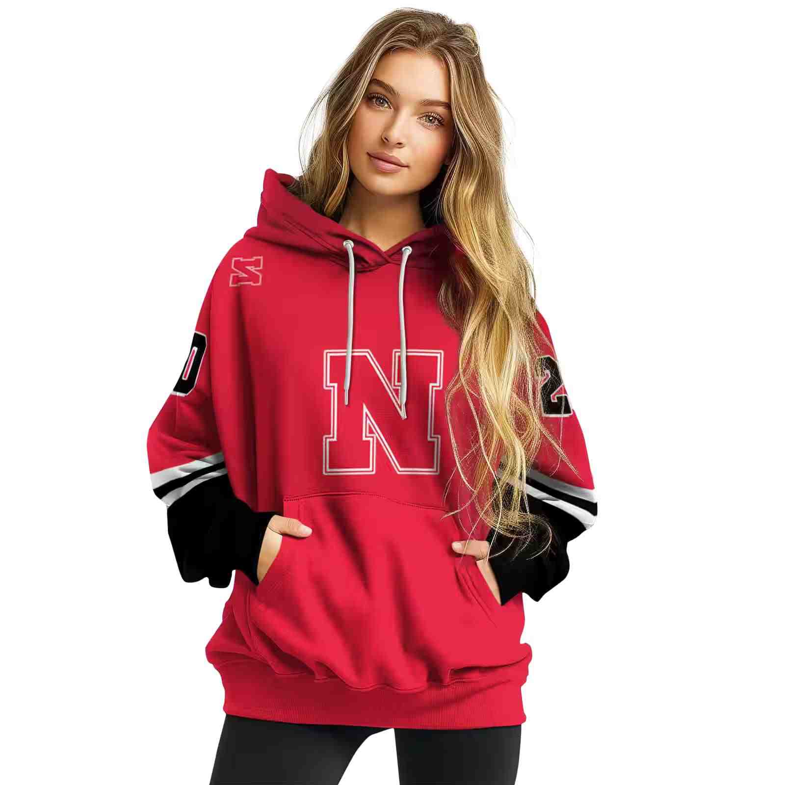 custom nebraska cornhuskers striped sleeves red hoodie high quality