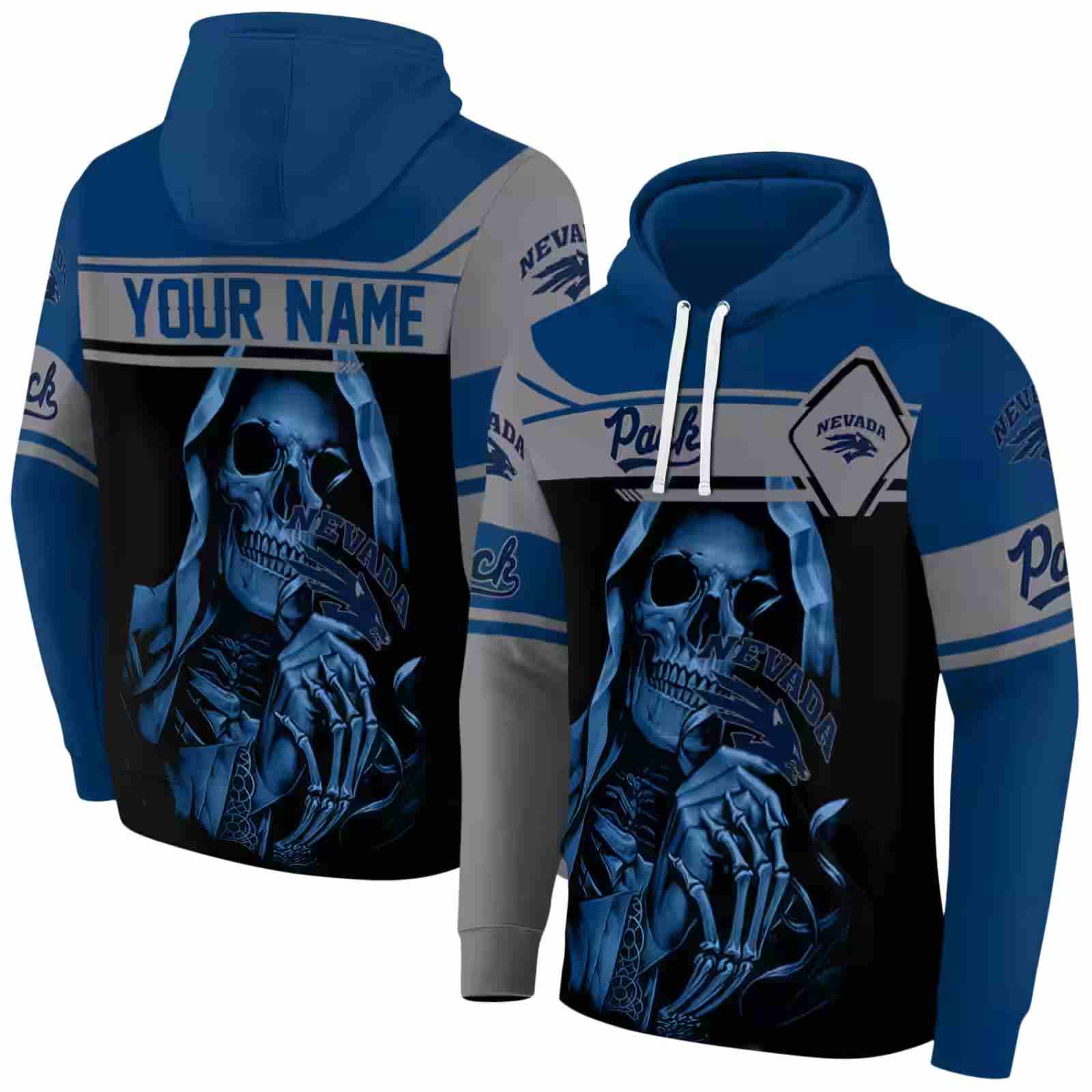 custom nevada wolf pack grim reaper blue black hoodie fashion forward