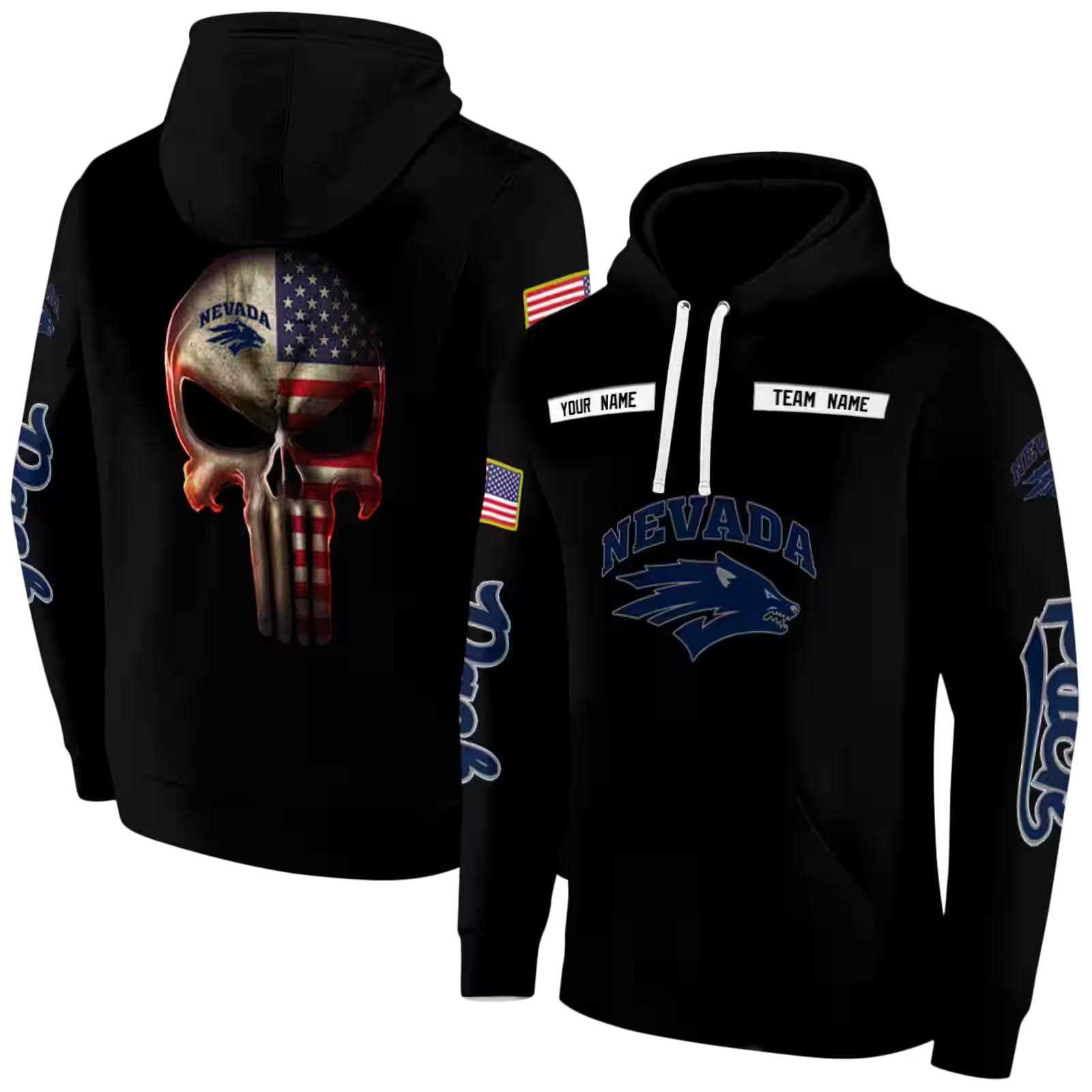 custom nevada wolf pack punisher skull black hoodie fashion forward