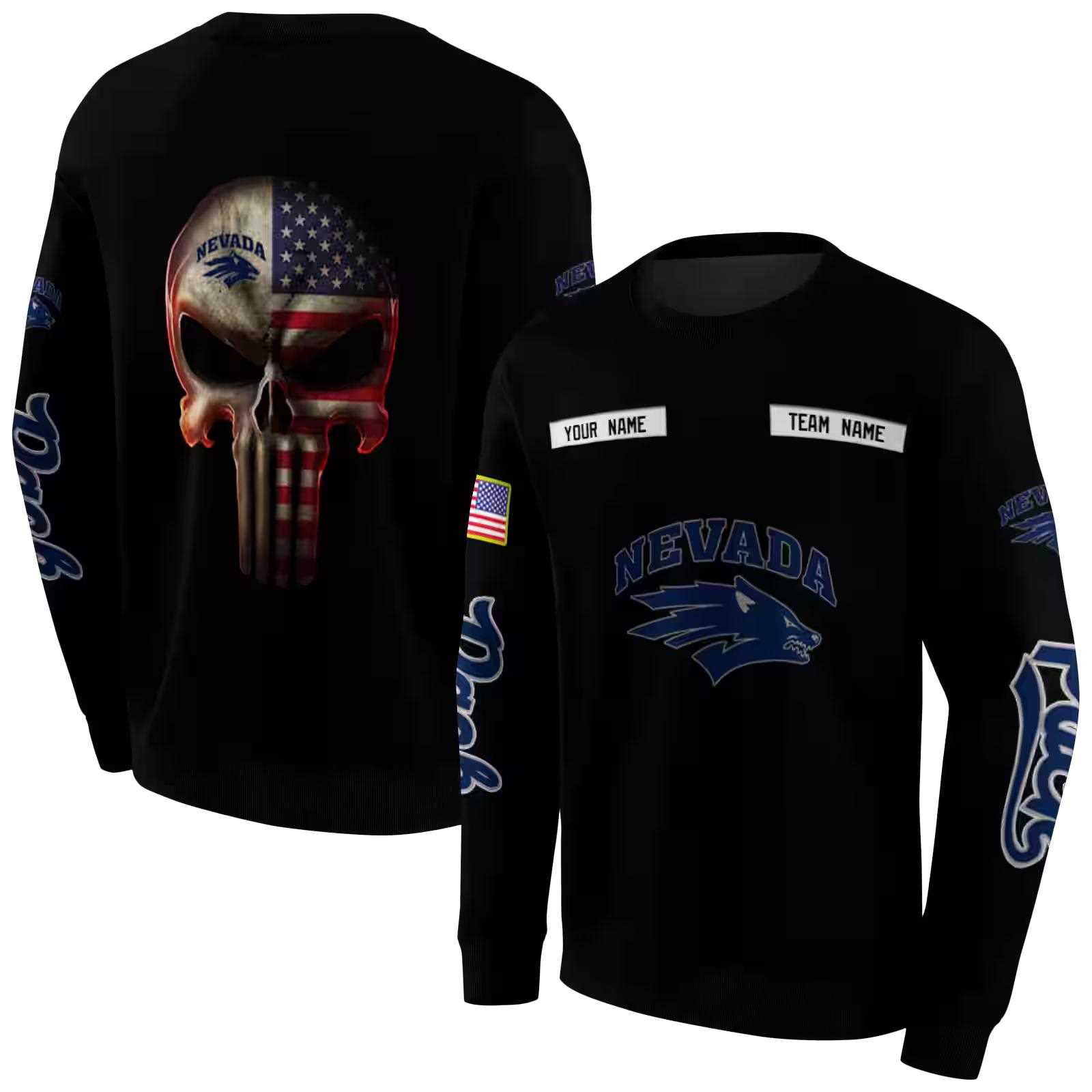 custom nevada wolf pack punisher skull black hoodie premium grade