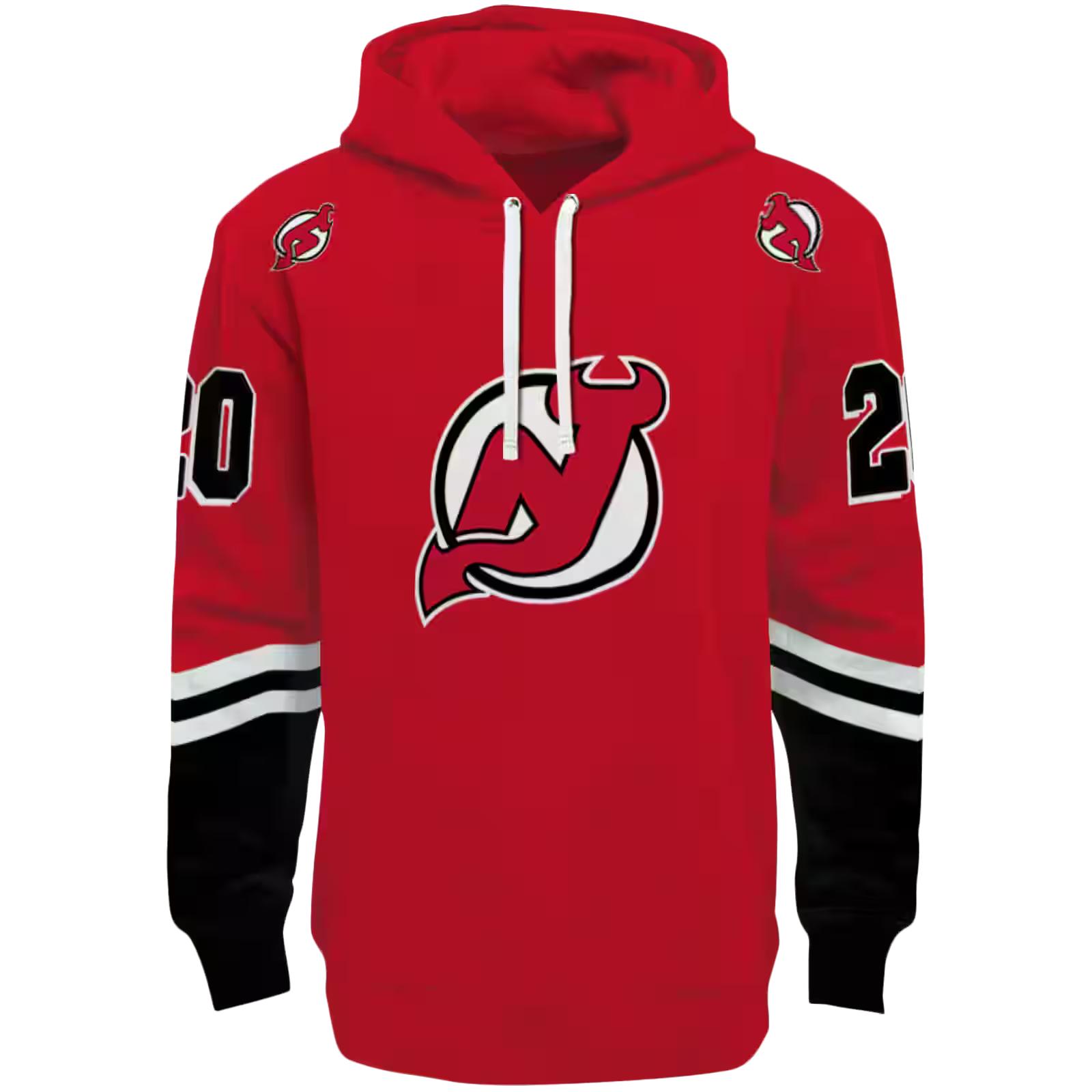 Custom New Jersey Devils Striped Sleeves Red Hoodie