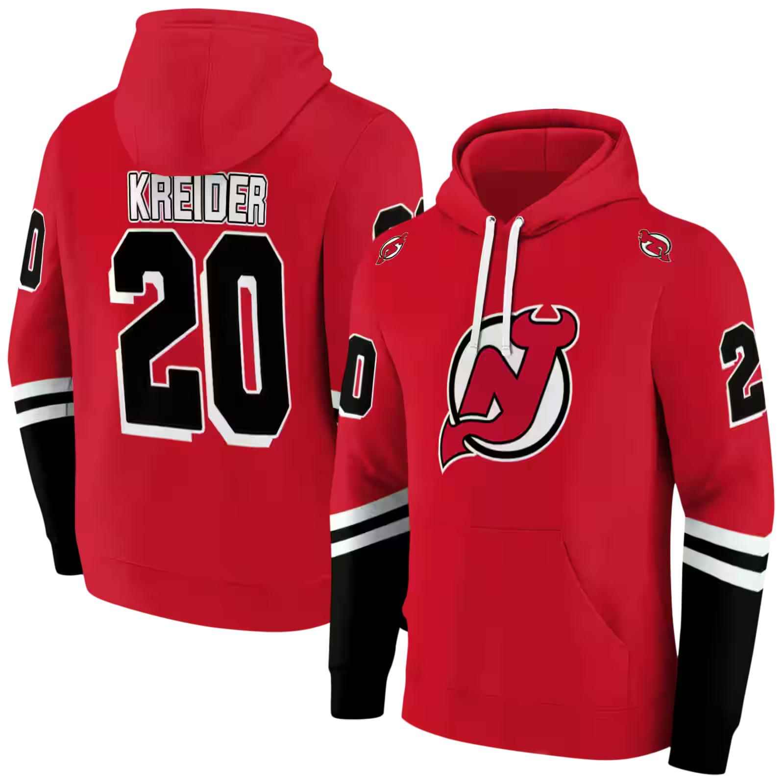 custom new jersey devils striped sleeves red hoodie fashion forward