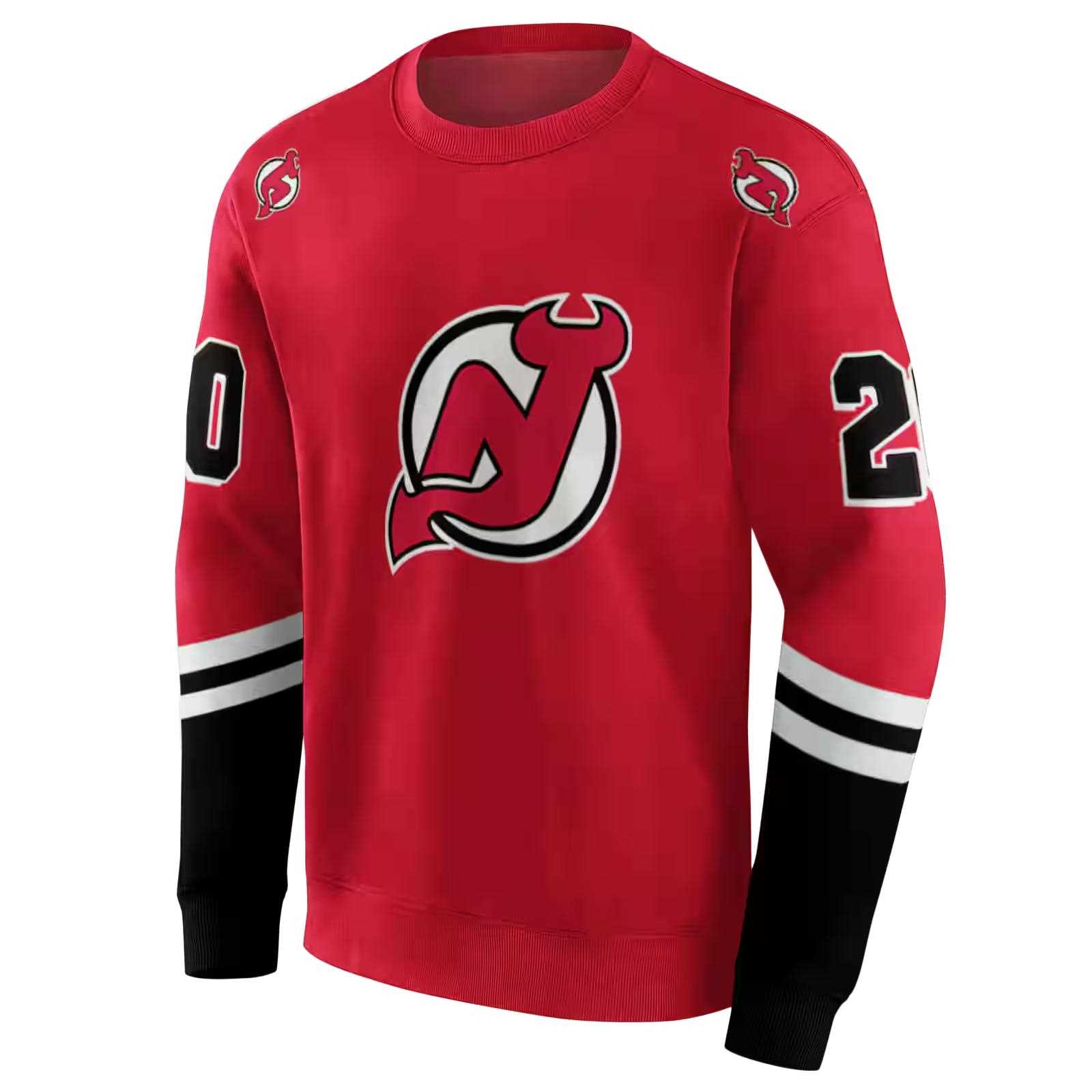 custom new jersey devils striped sleeves red hoodie new arrival