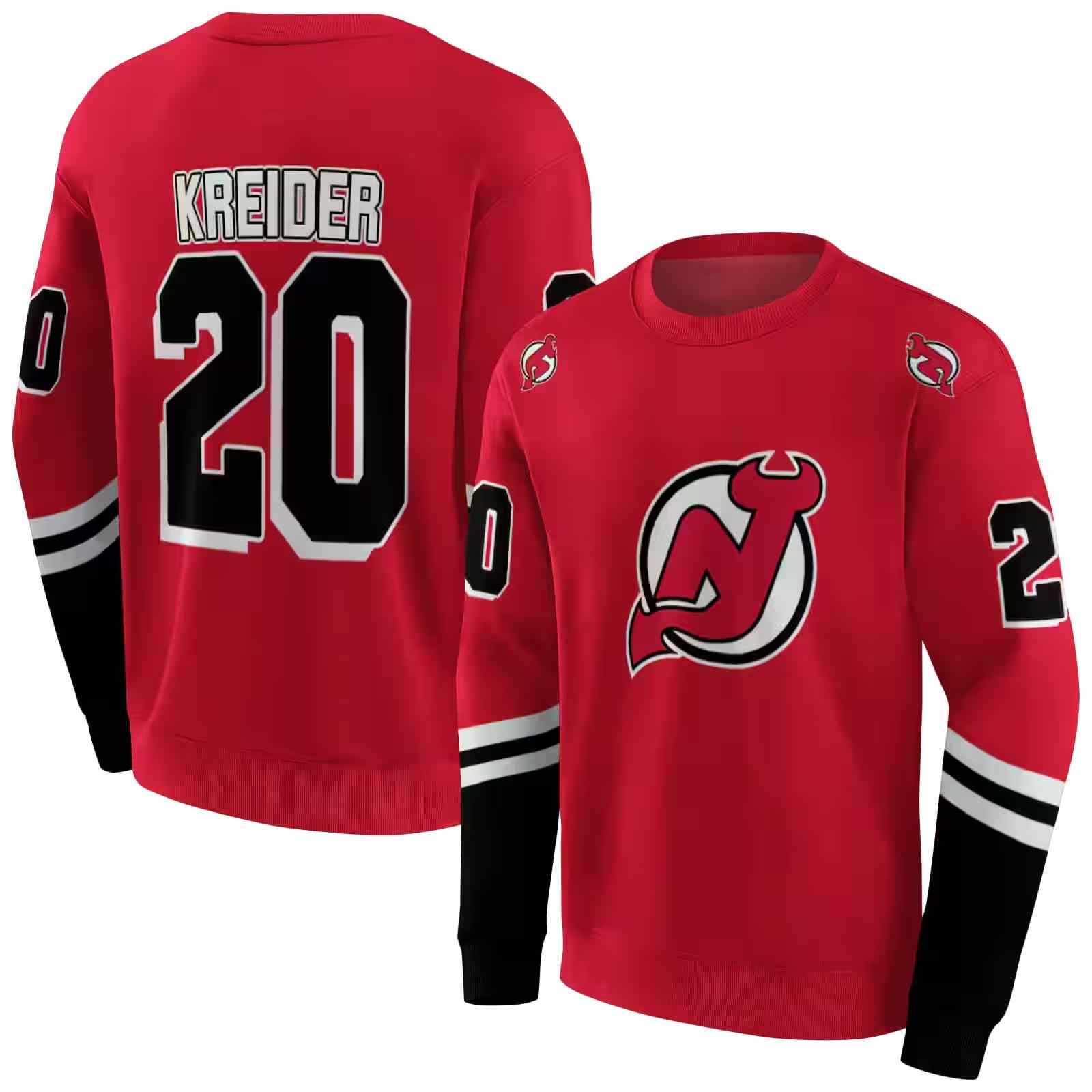 custom new jersey devils striped sleeves red hoodie premium grade