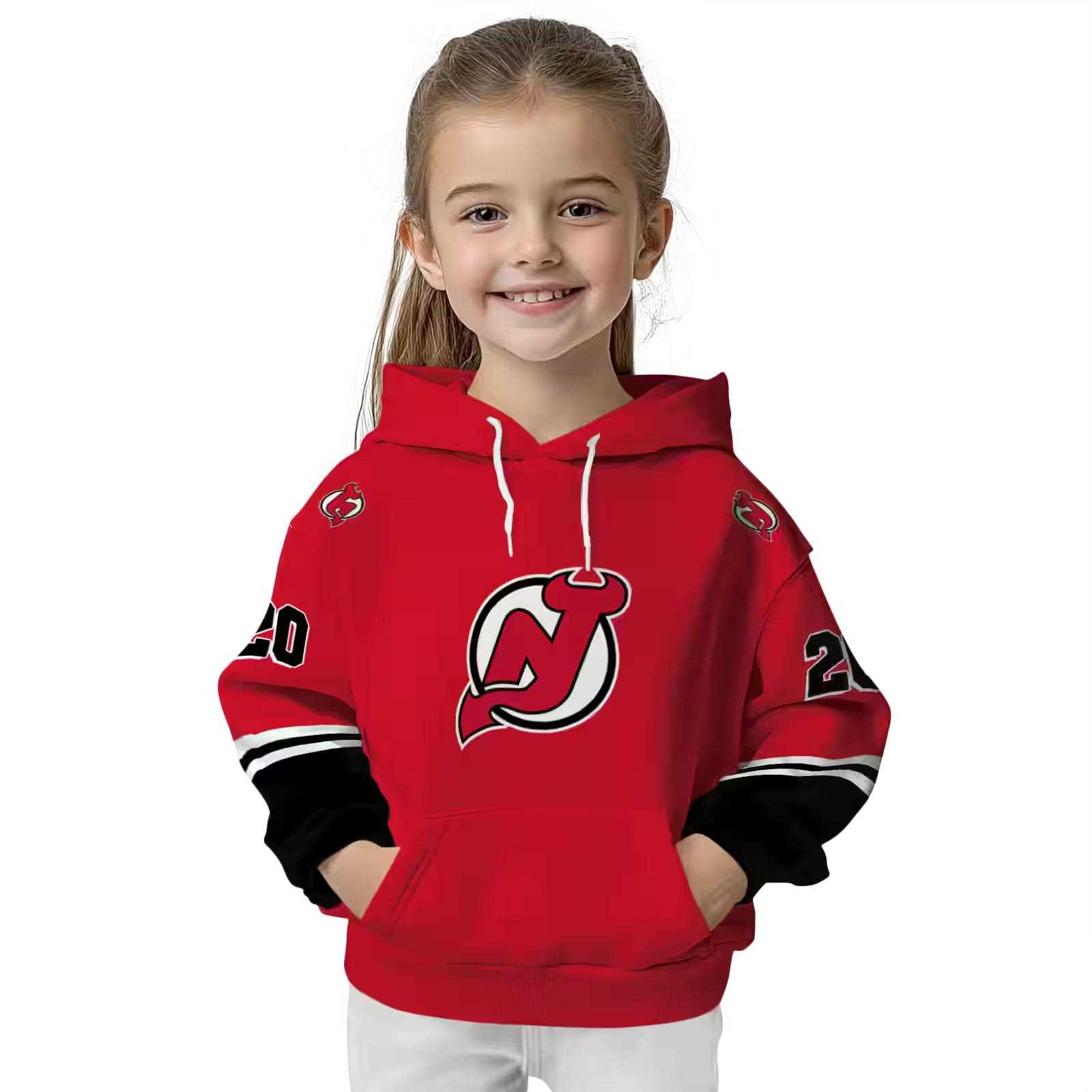 custom new jersey devils striped sleeves red hoodie top rated