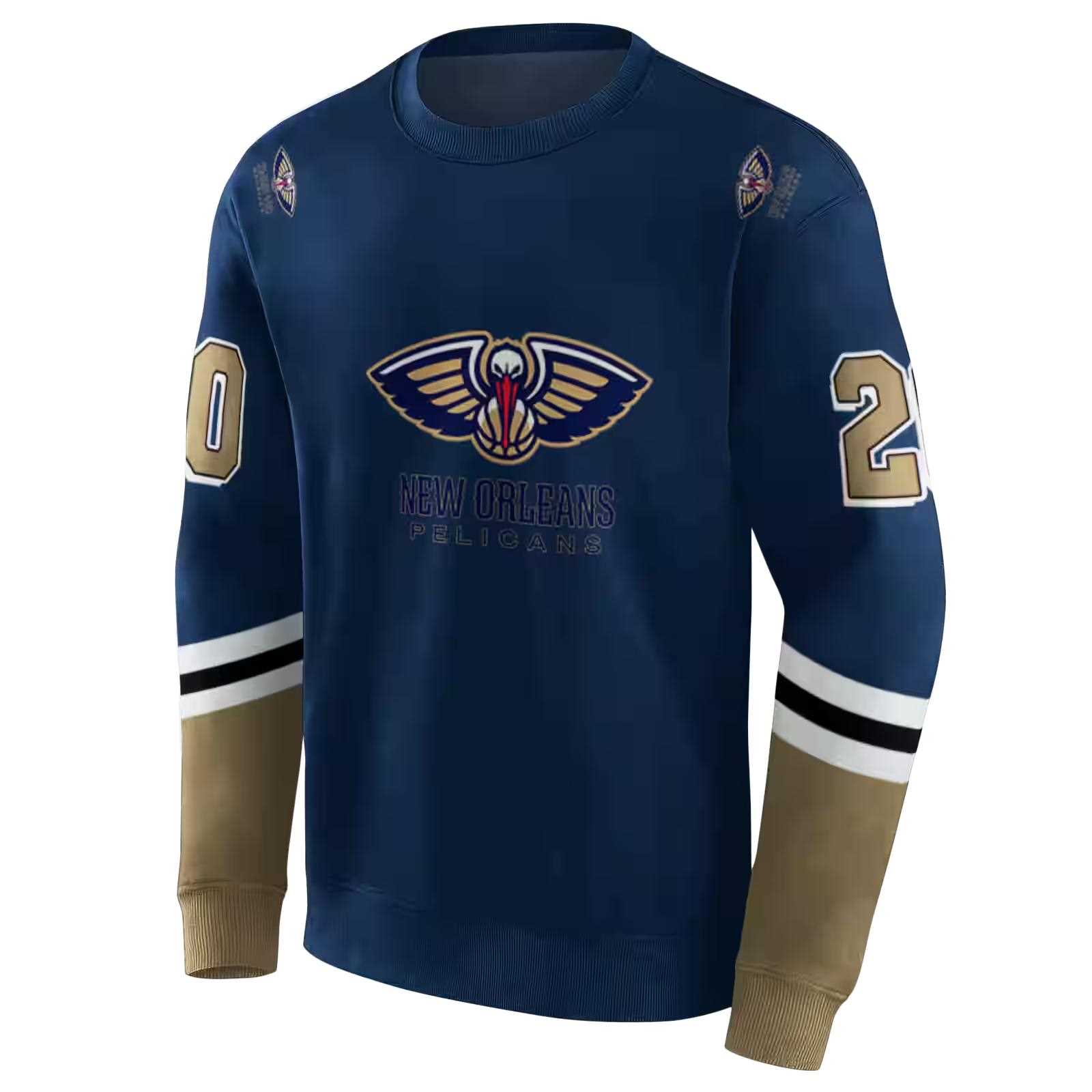 custom new orleans pelicans striped sleeves navy hoodie new arrival