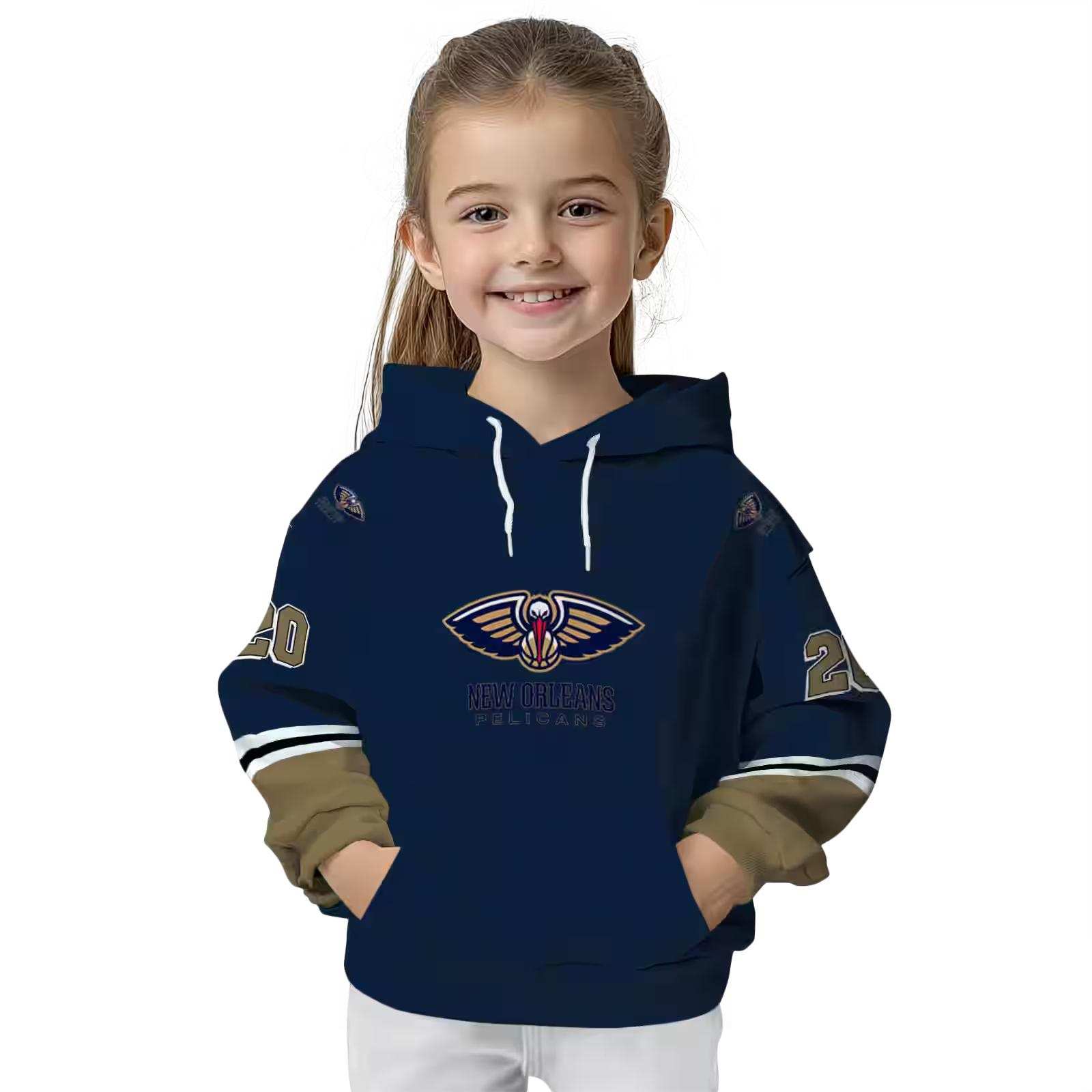 custom new orleans pelicans striped sleeves navy hoodie top rated