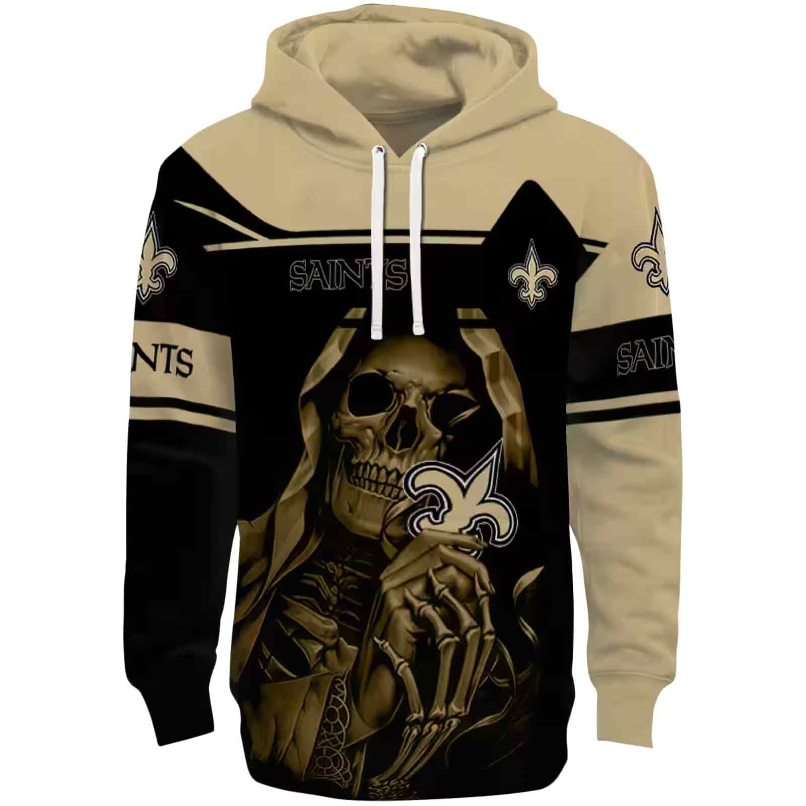 Custom New Orleans Saints Grim Reaper Gold Black Hoodie