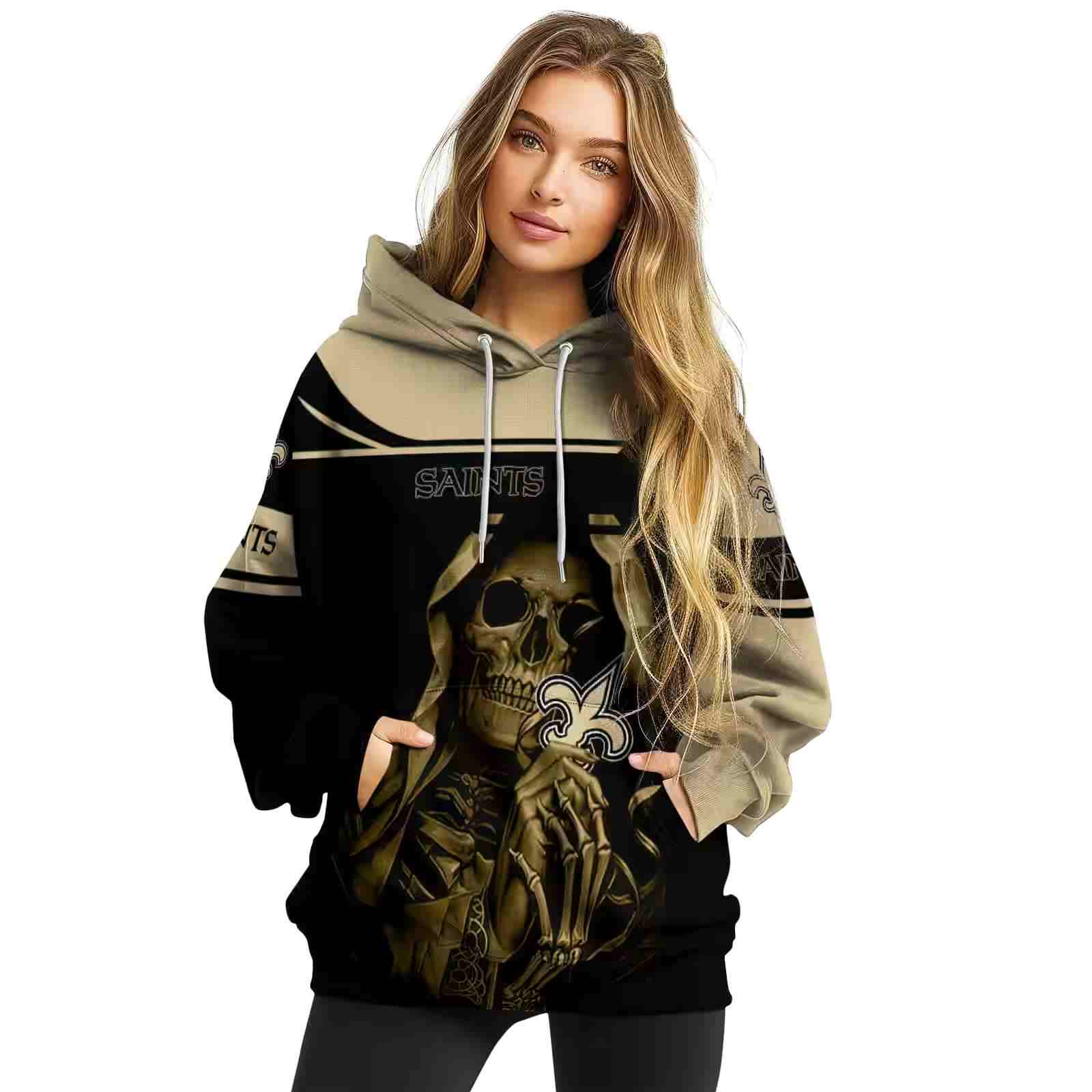 custom new orleans saints grim reaper gold black hoodie high quality