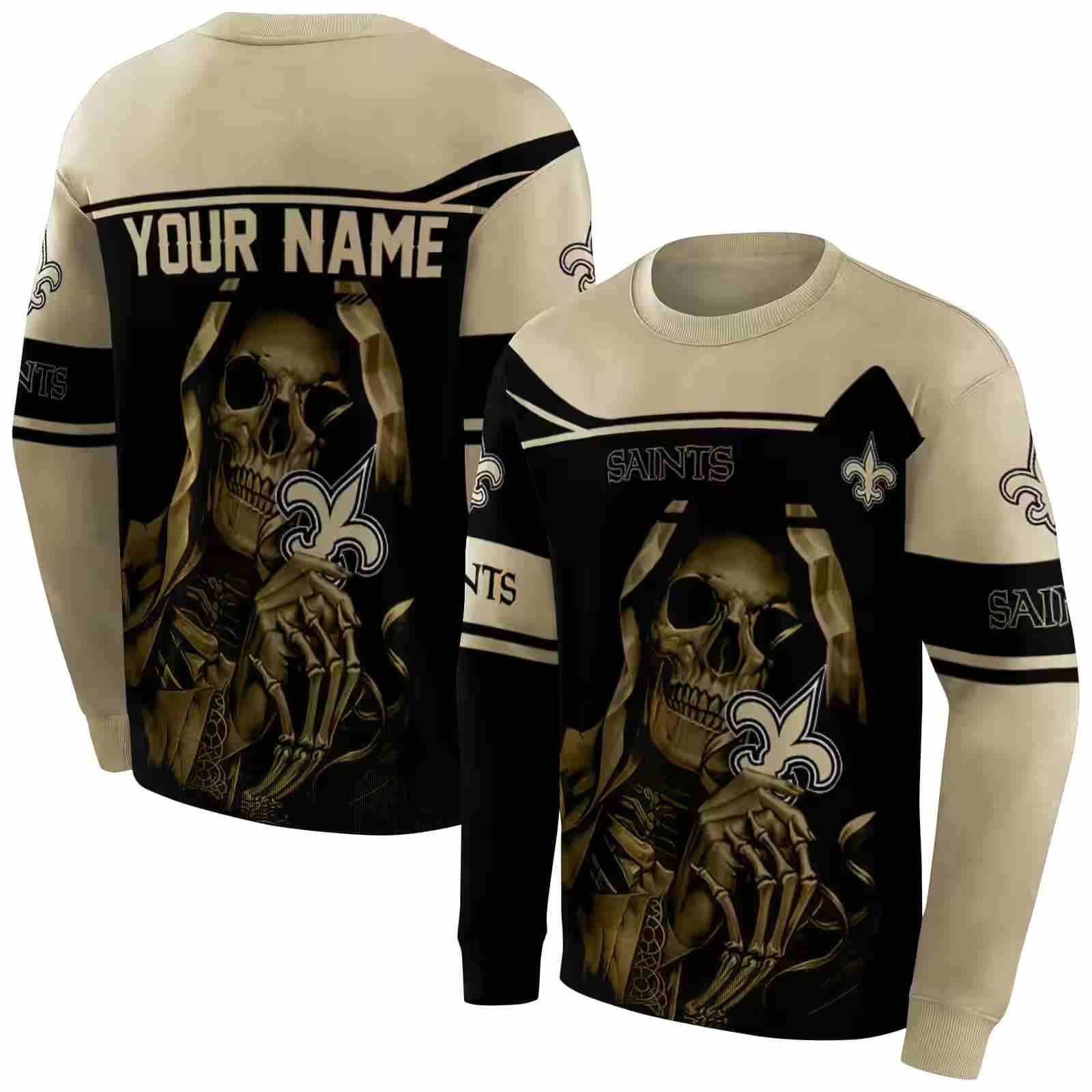 custom new orleans saints grim reaper gold black hoodie premium grade