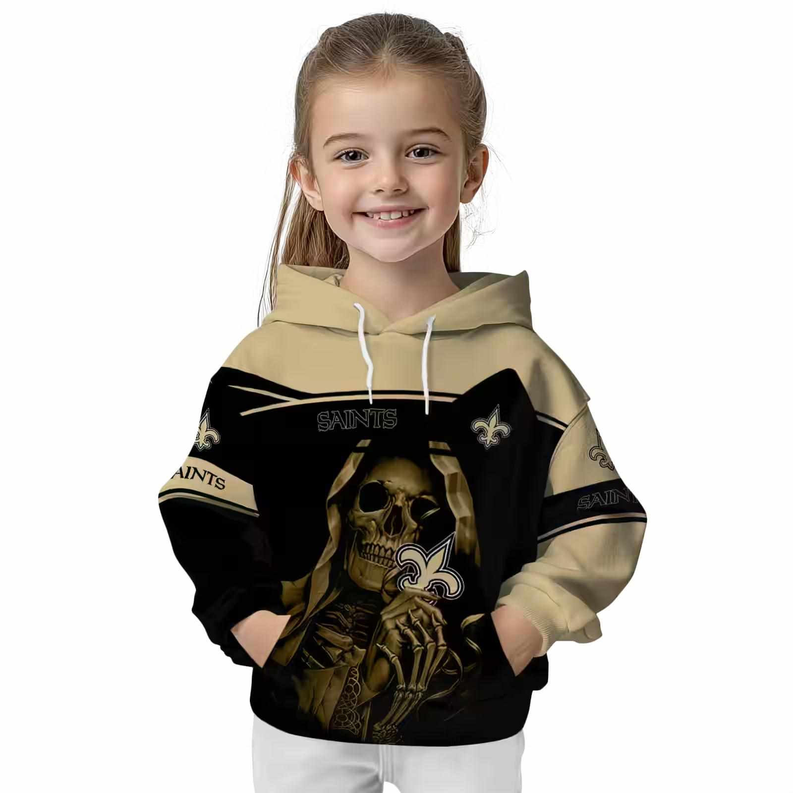 custom new orleans saints grim reaper gold black hoodie top rated