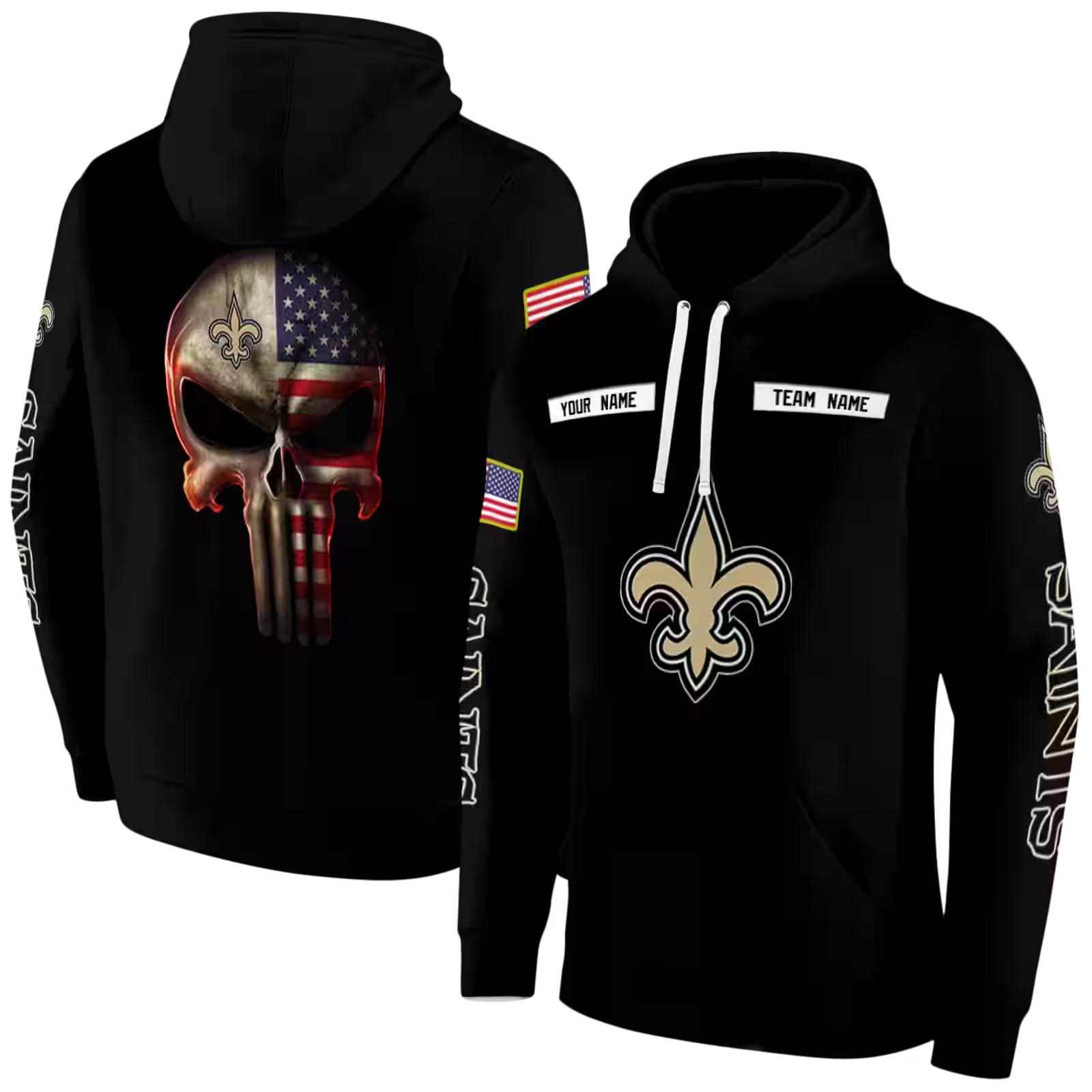 custom new orleans saints punisher skull black hoodie fashion forward