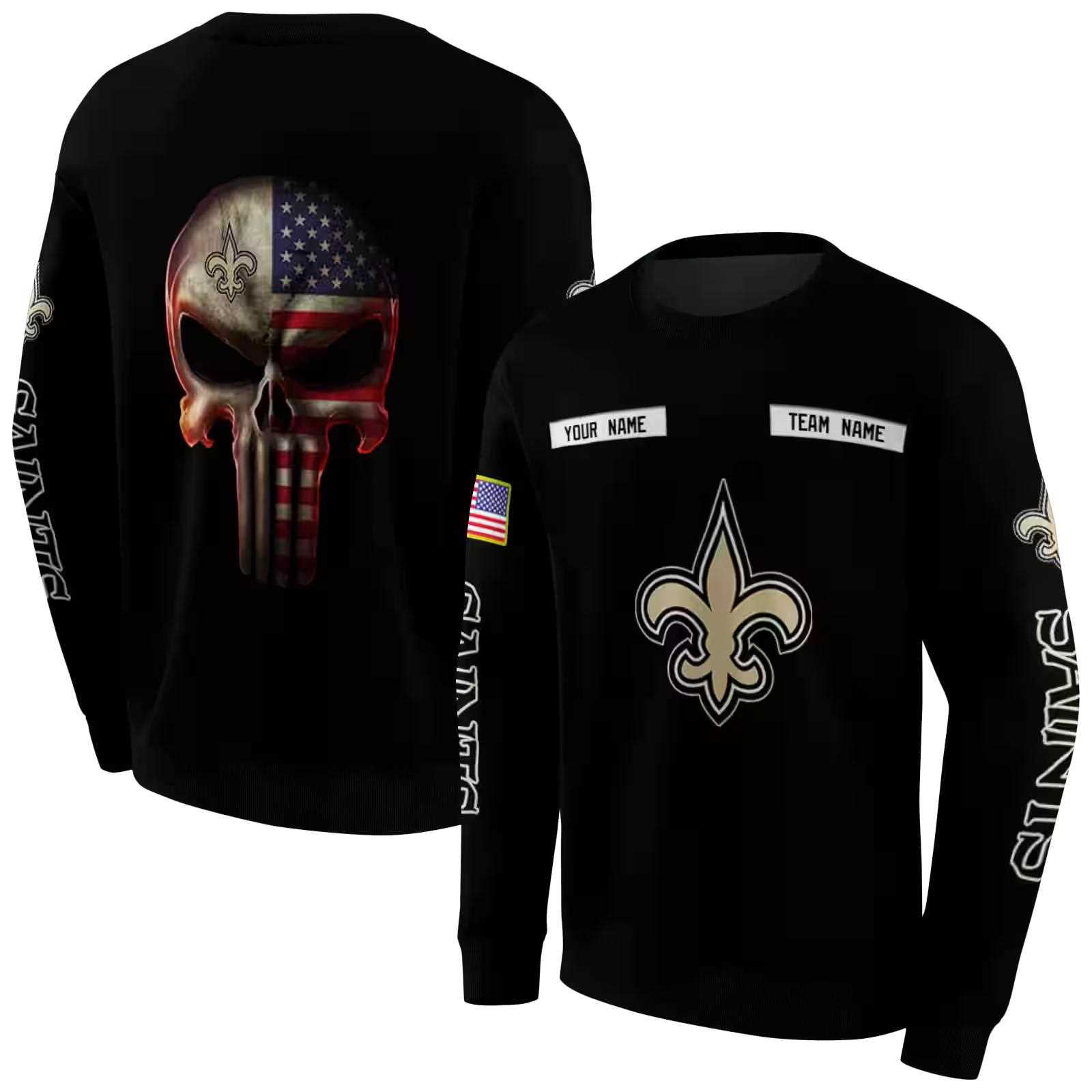 custom new orleans saints punisher skull black hoodie premium grade