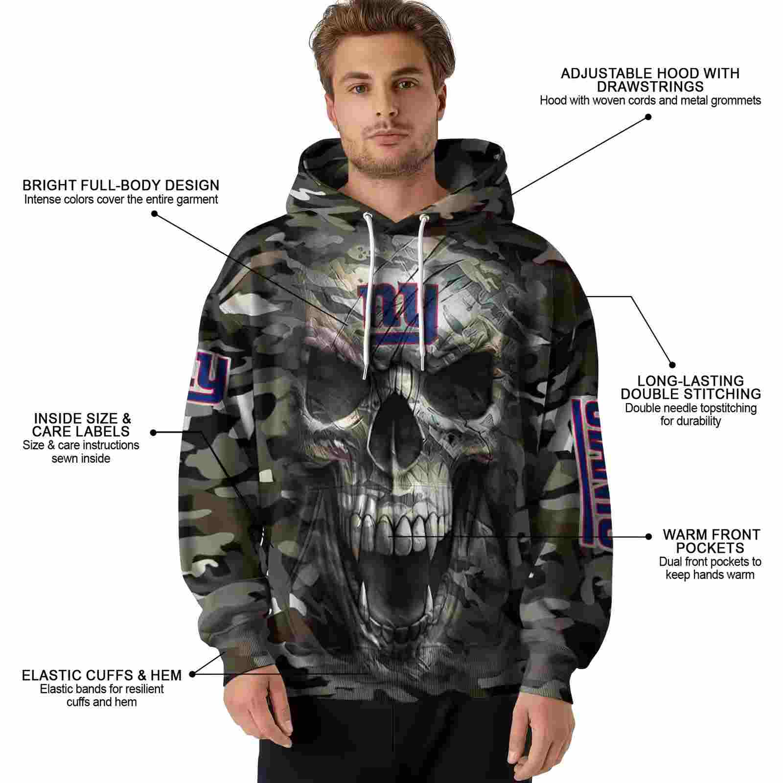 custom new york giants camo skull hoodie latest model