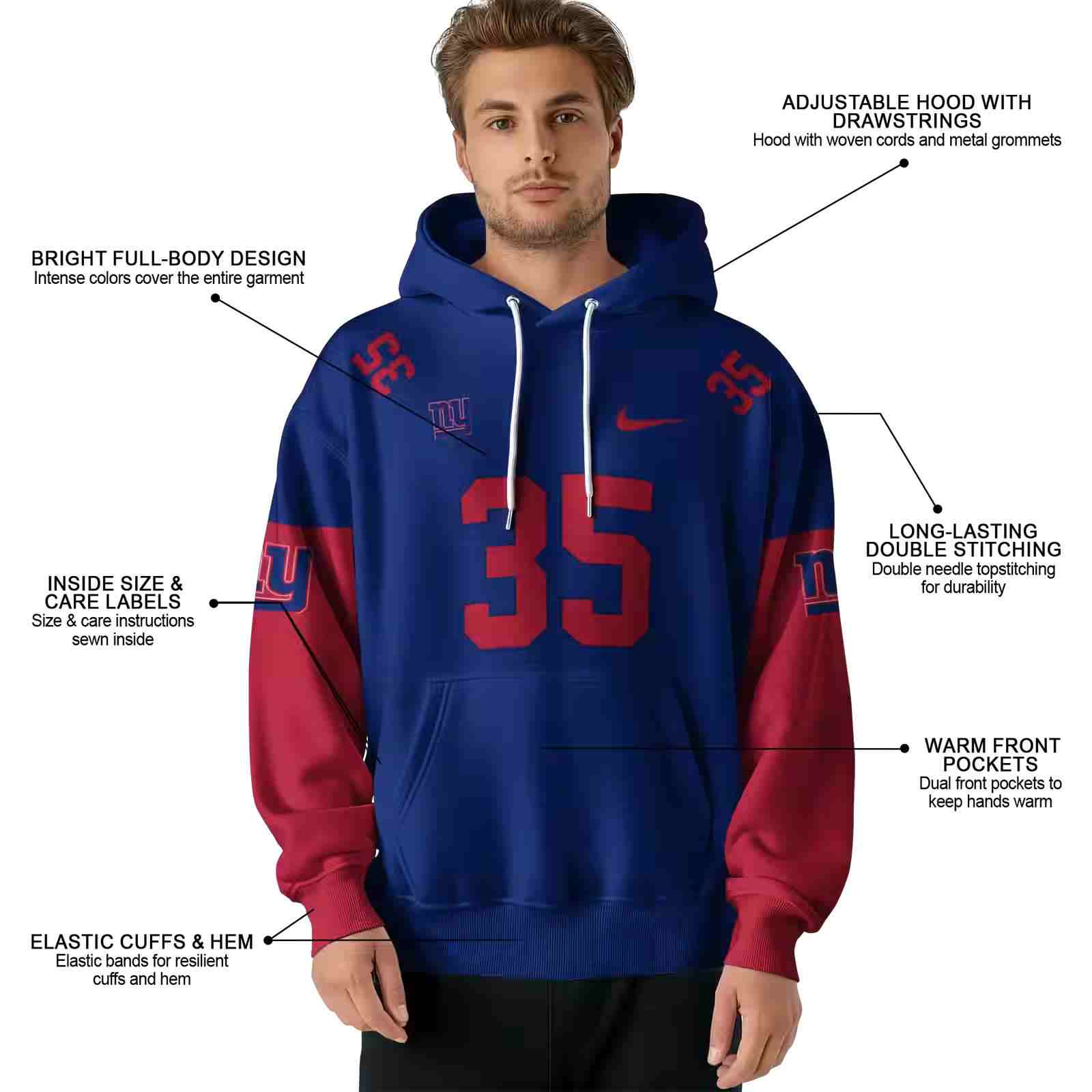 custom new york giants minimal design blue hoodie latest model