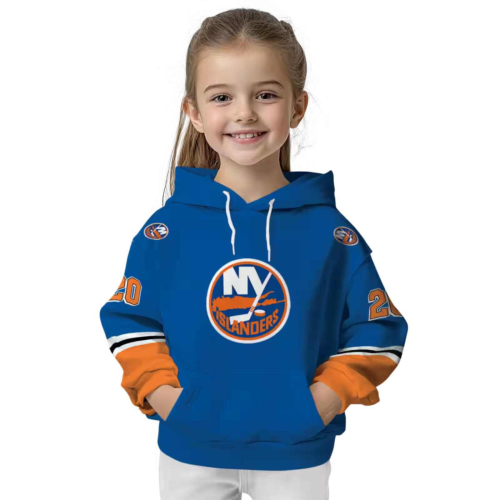 custom new york islanders striped sleeves blue hoodie top rated