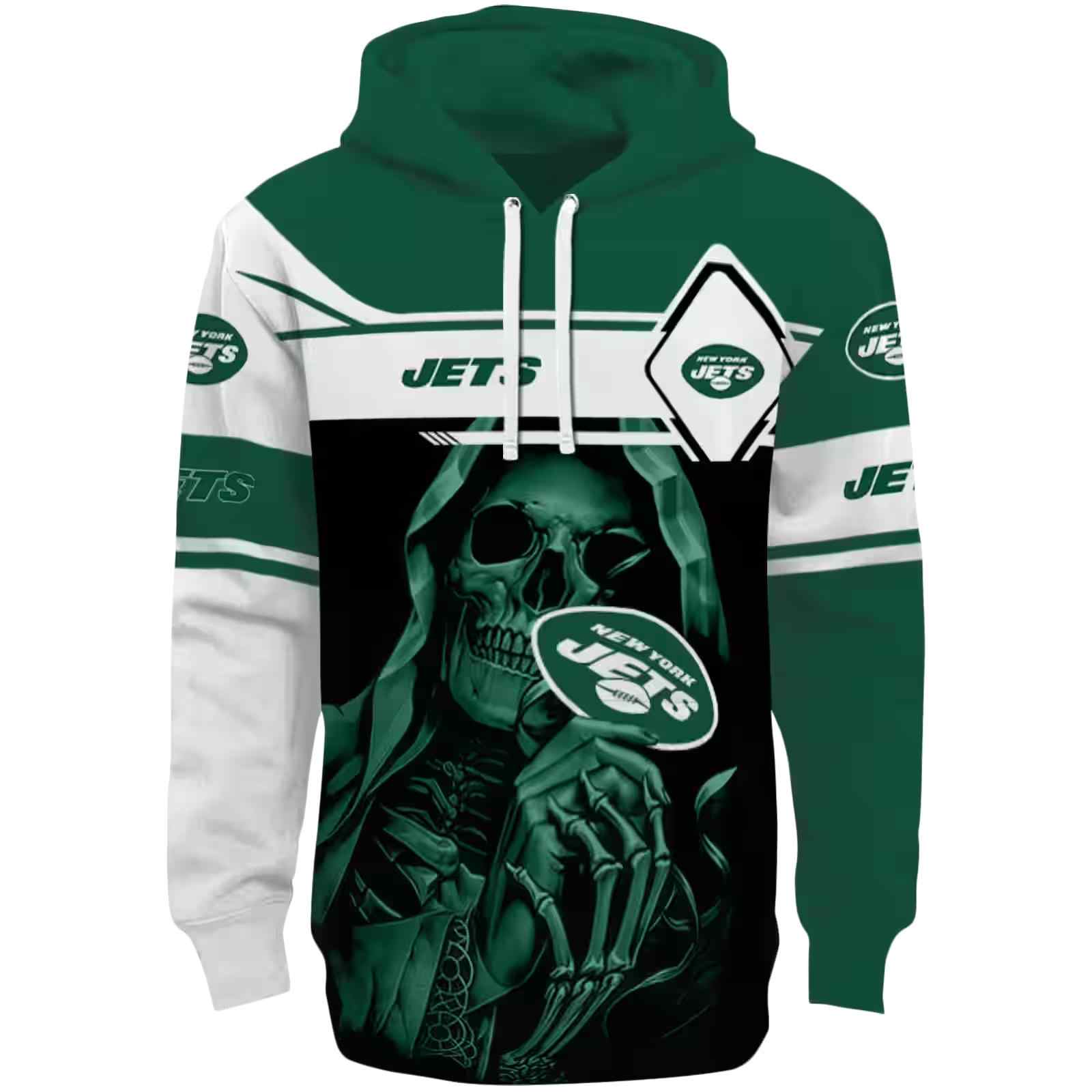 Custom New York Jets Grim Reaper Green Black Hoodie