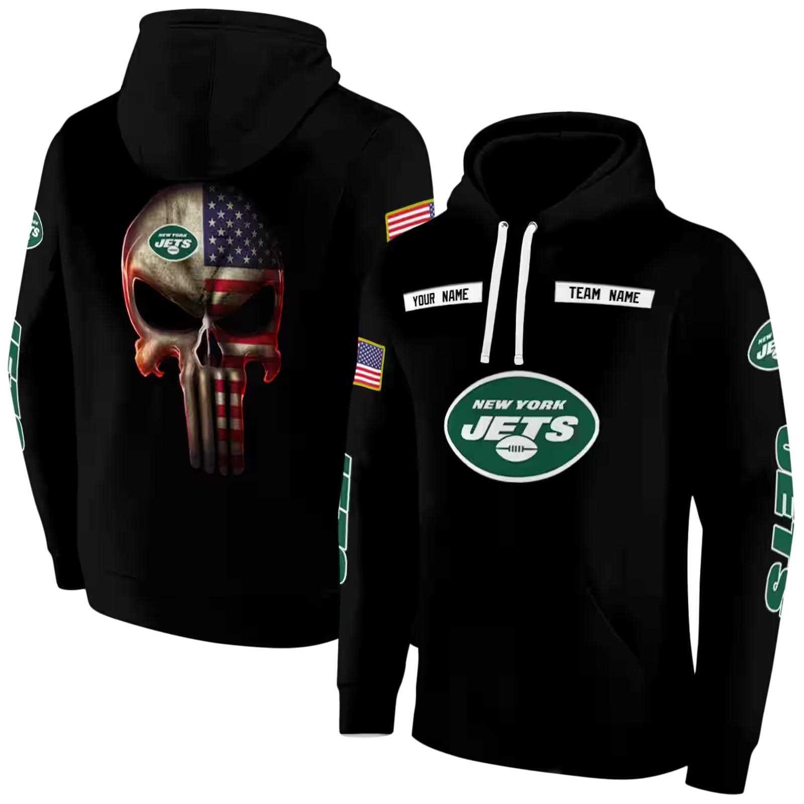 custom new york jets punisher skull black hoodie fashion forward