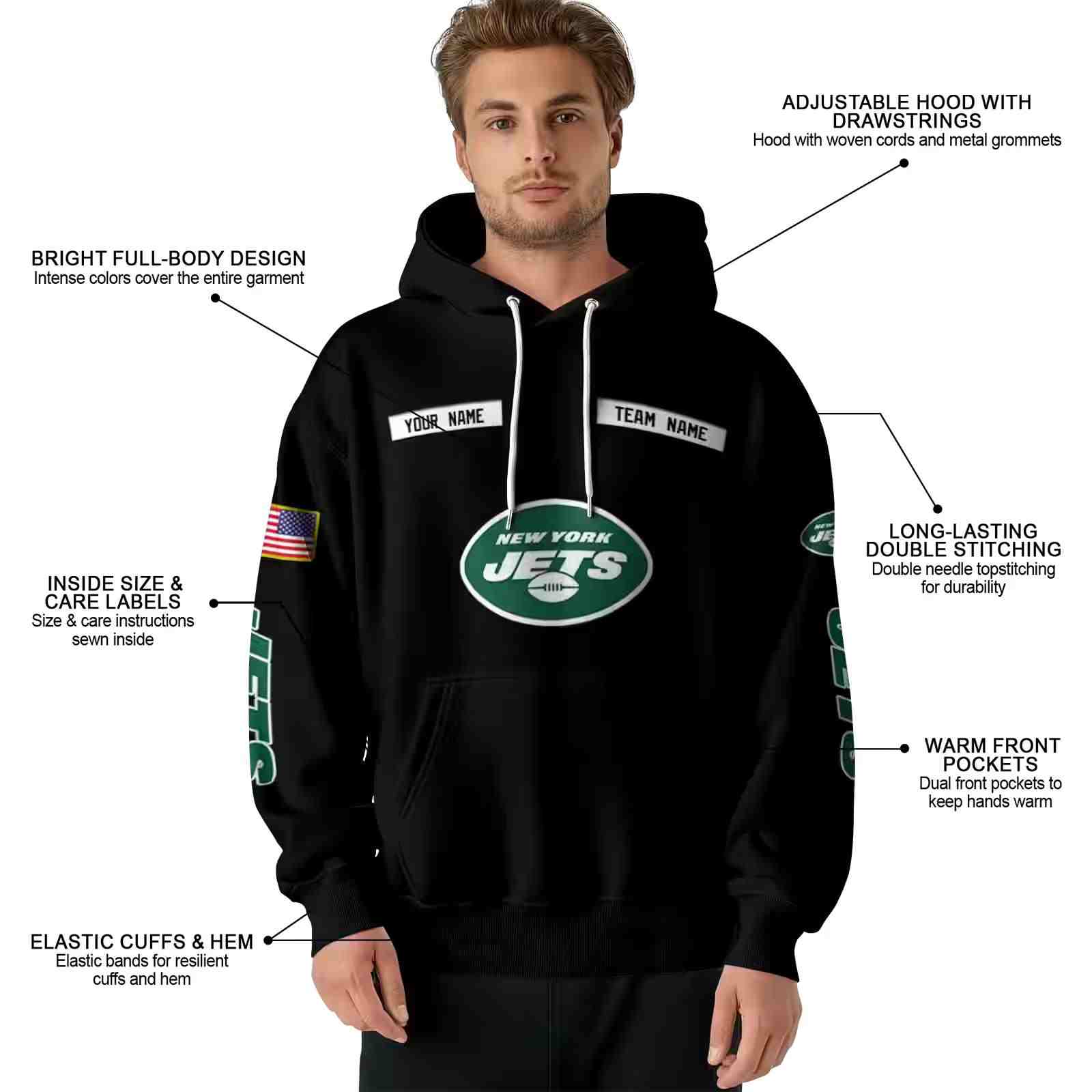 custom new york jets punisher skull black hoodie latest model