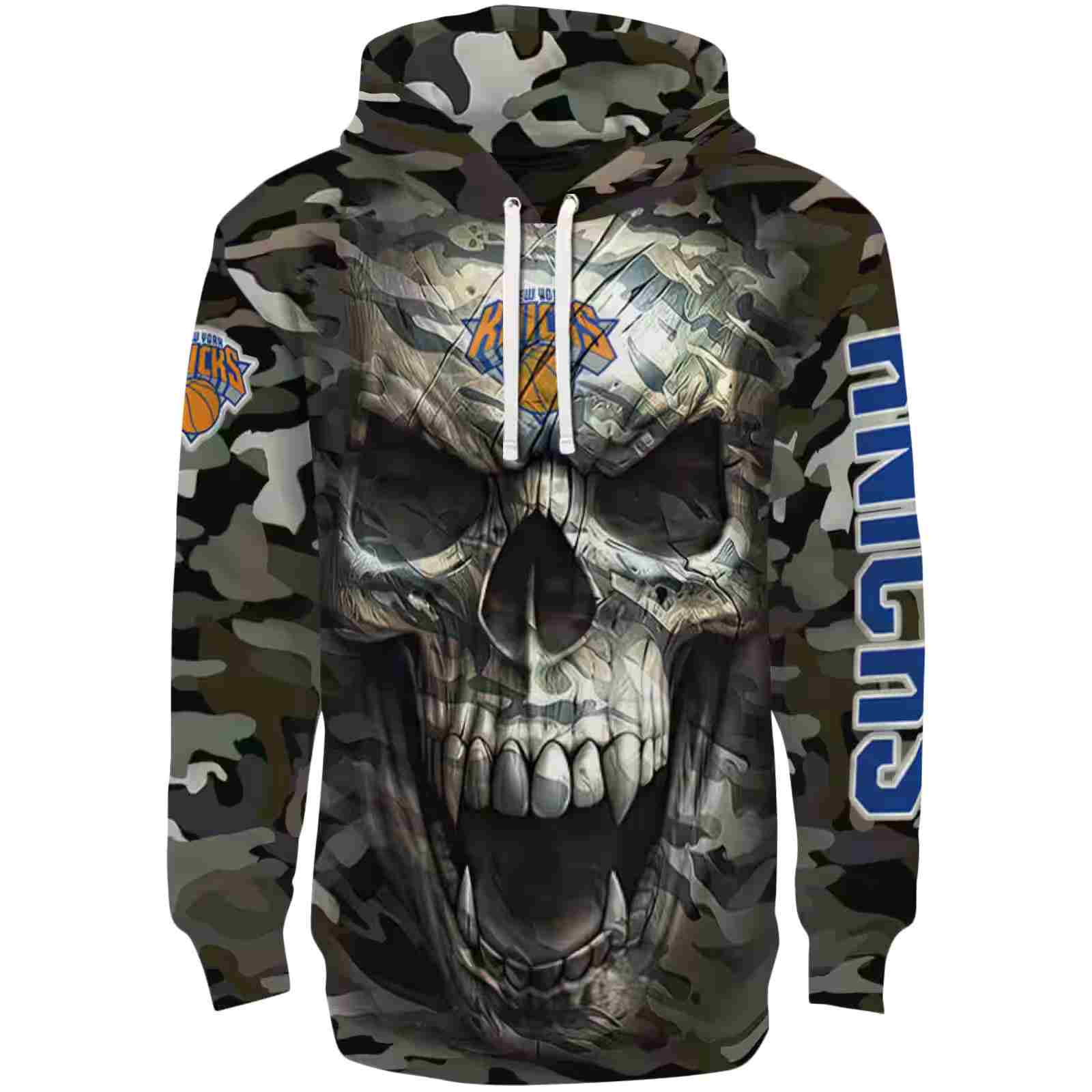 Custom New York Knicks Camo Skull Hoodie