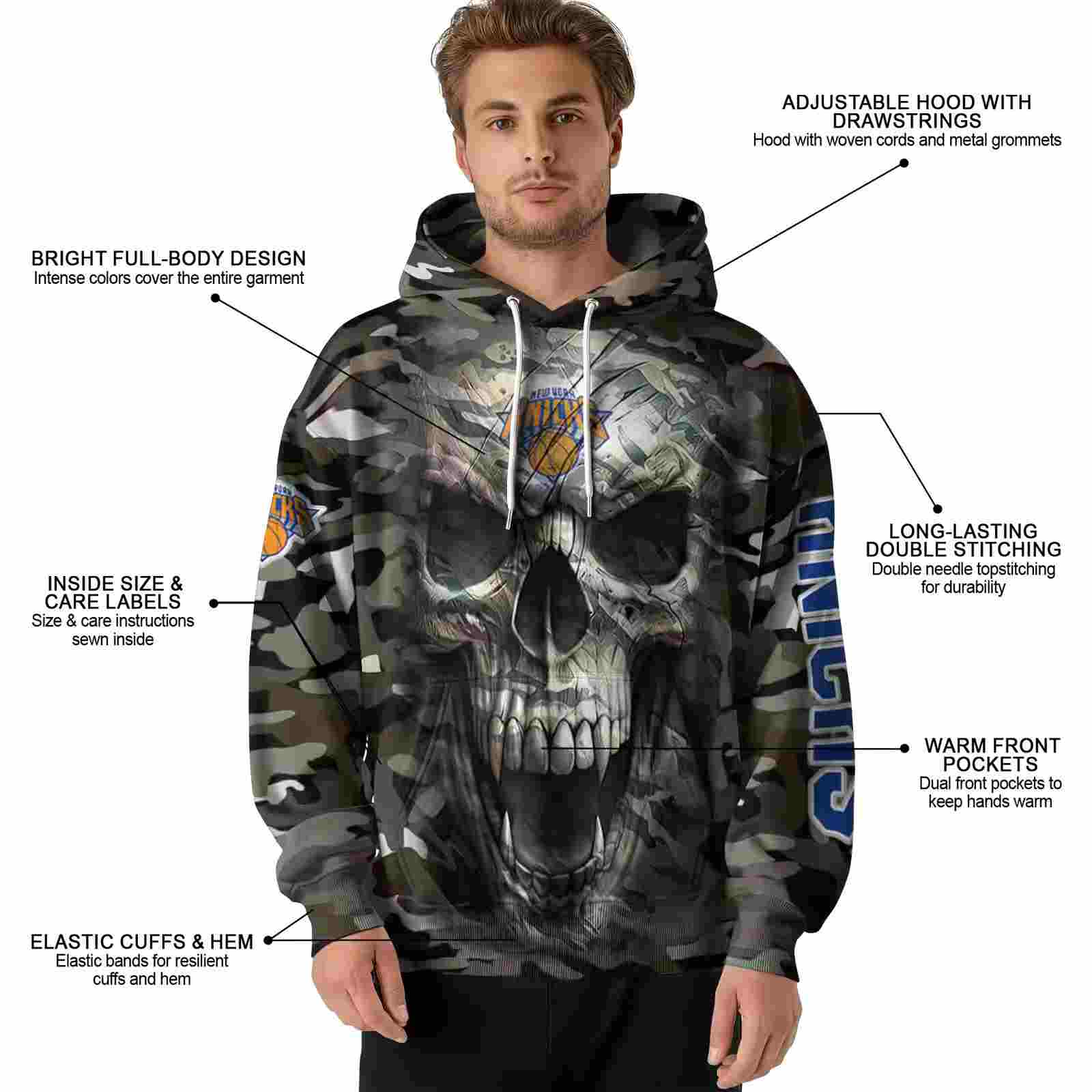 custom new york knicks camo skull hoodie latest model