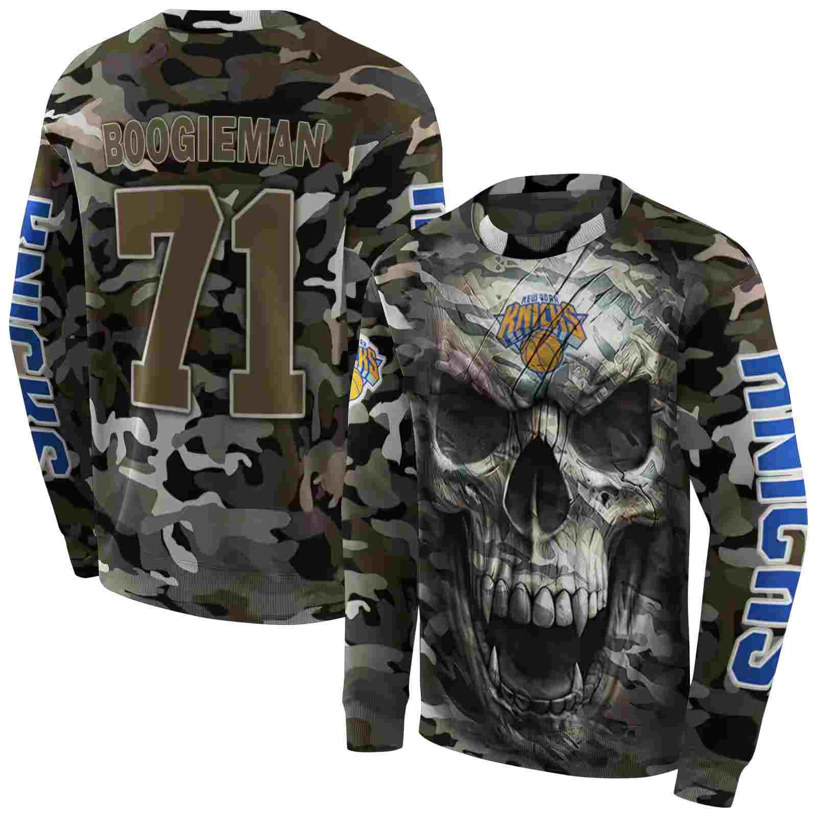 custom new york knicks camo skull hoodie premium grade