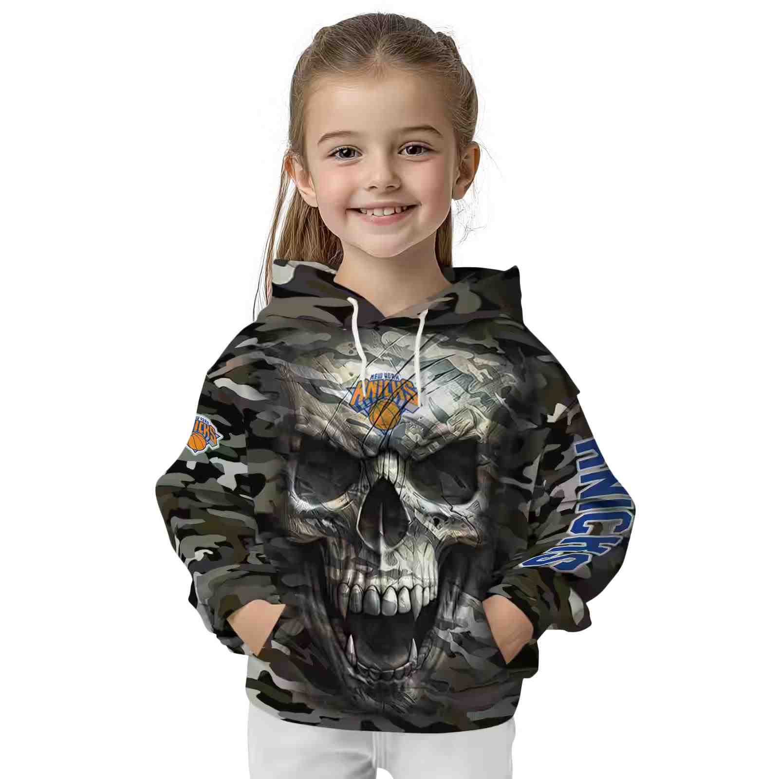 custom new york knicks camo skull hoodie top rated