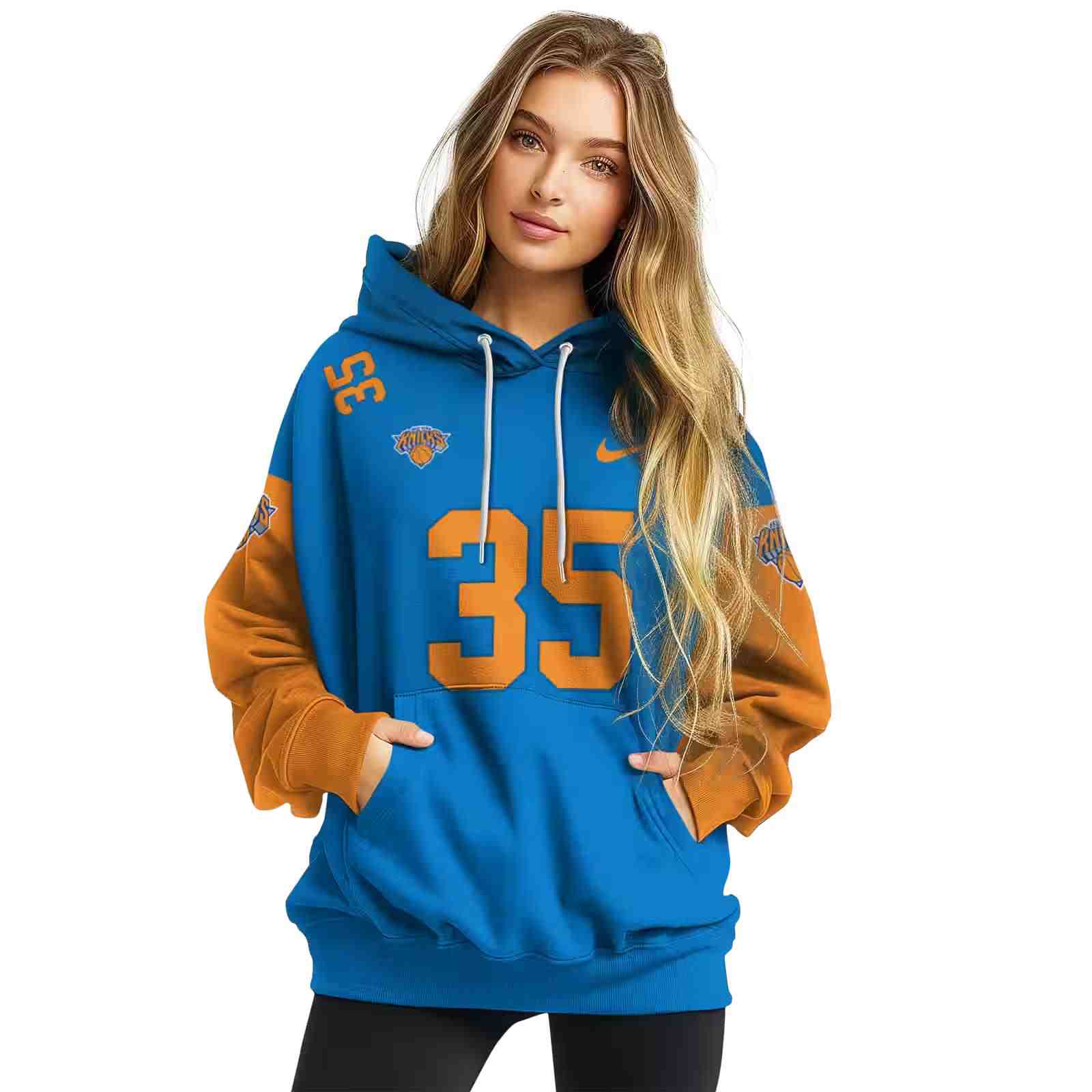 custom new york knicks minimal design blue hoodie high quality