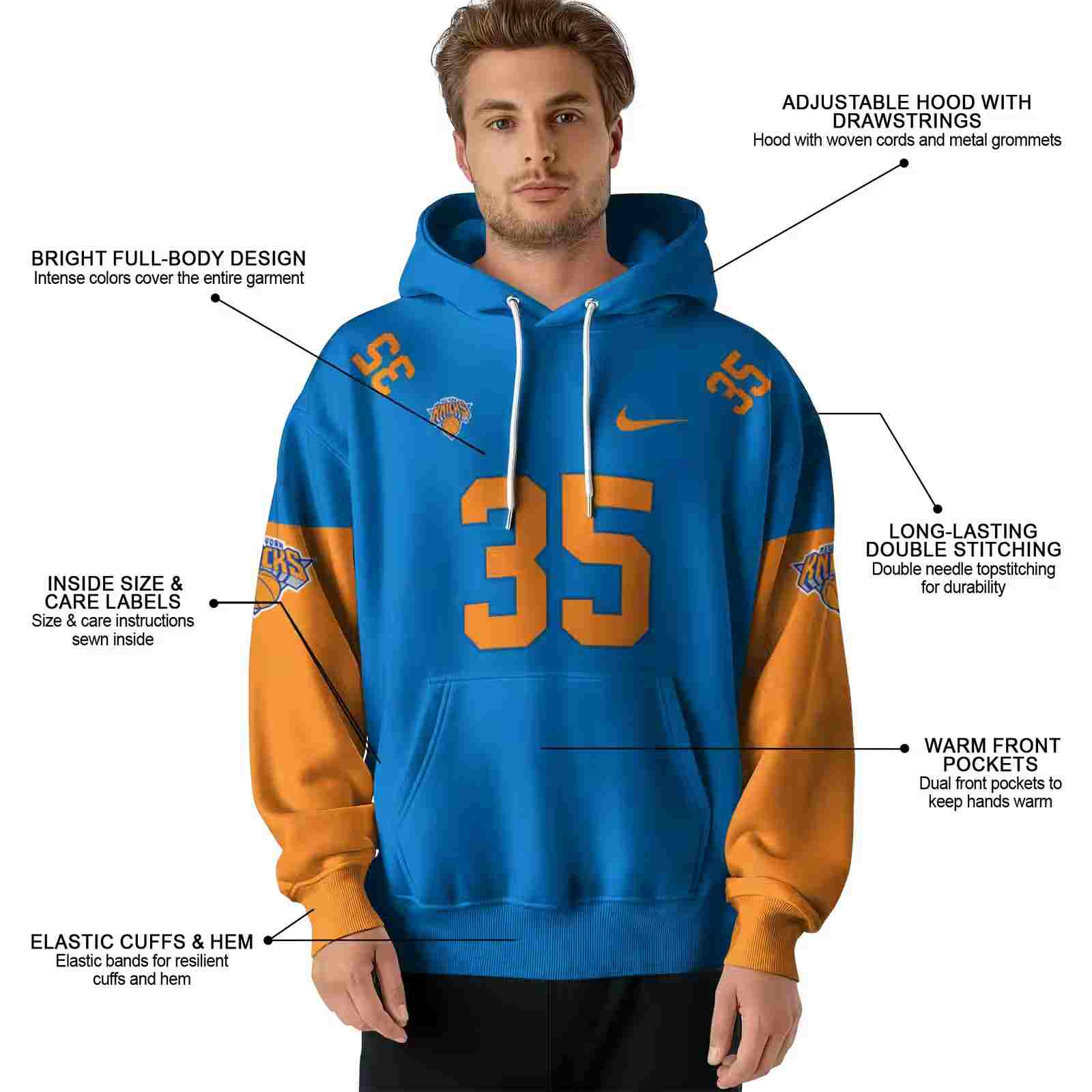 custom new york knicks minimal design blue hoodie latest model