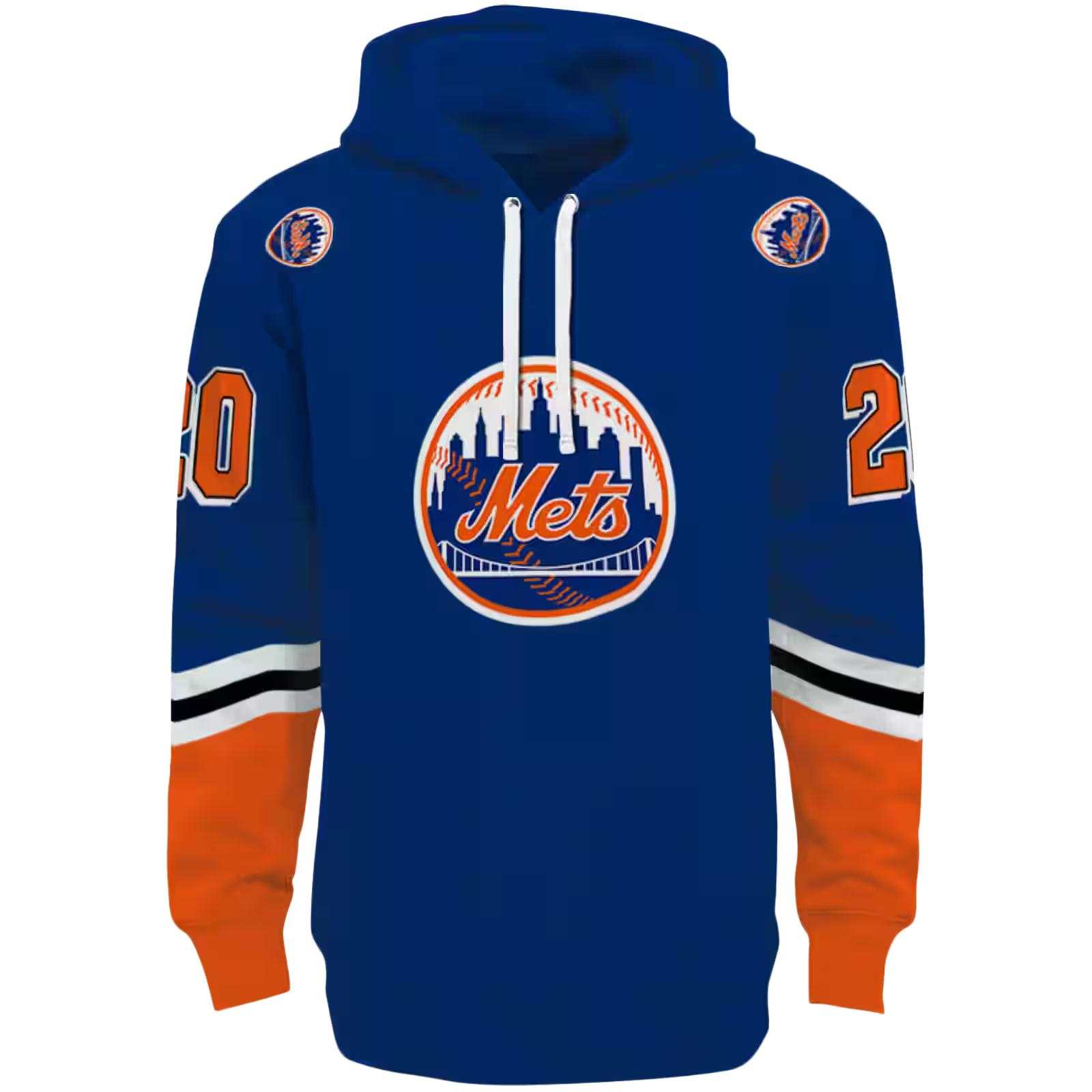 Custom New York Mets Striped Sleeves Blue Hoodie