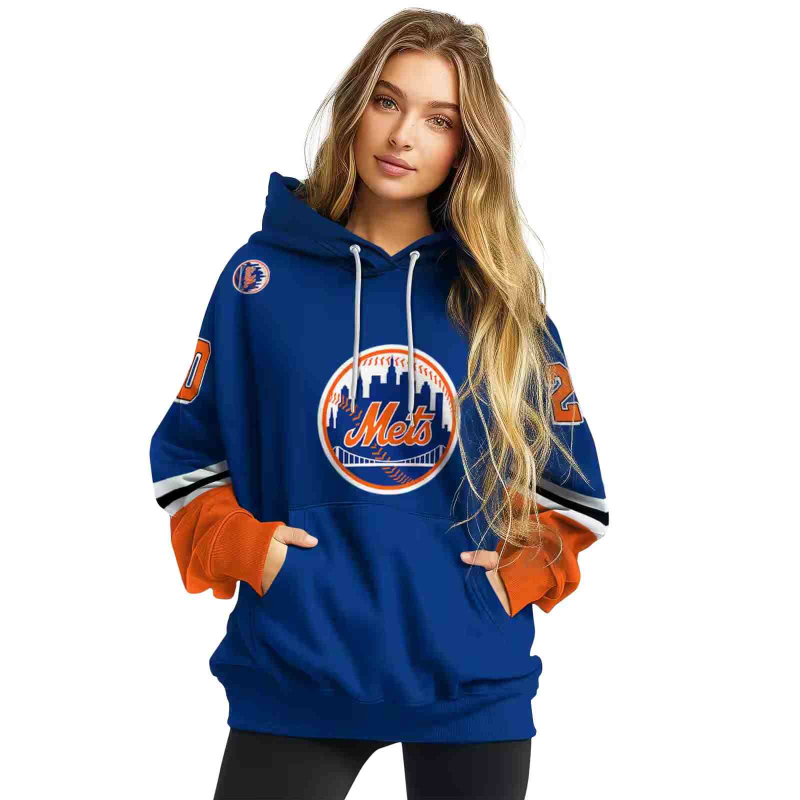 custom new york mets striped sleeves blue hoodie high quality