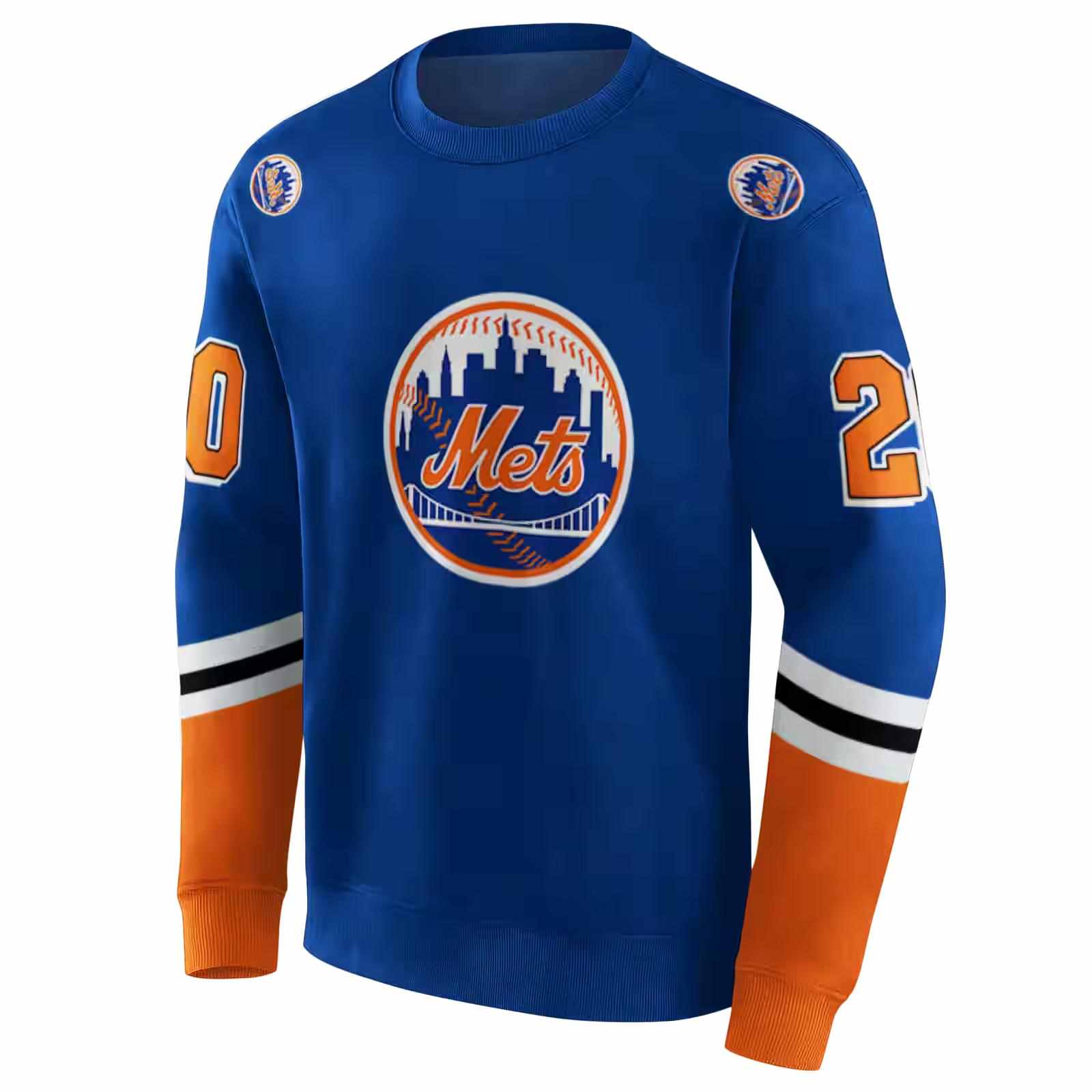 custom new york mets striped sleeves blue hoodie new arrival