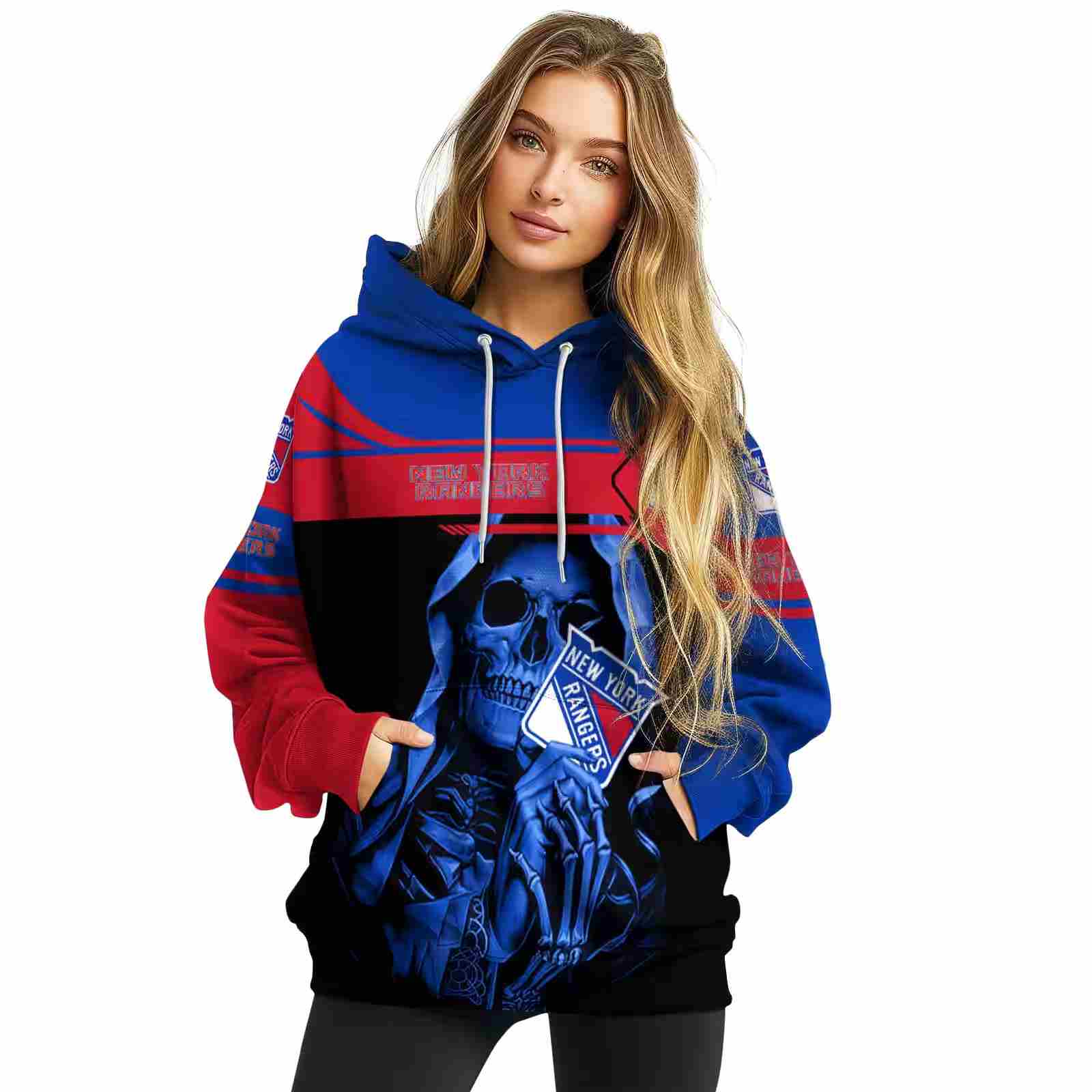 custom new york rangers grim reaper blue black hoodie high quality